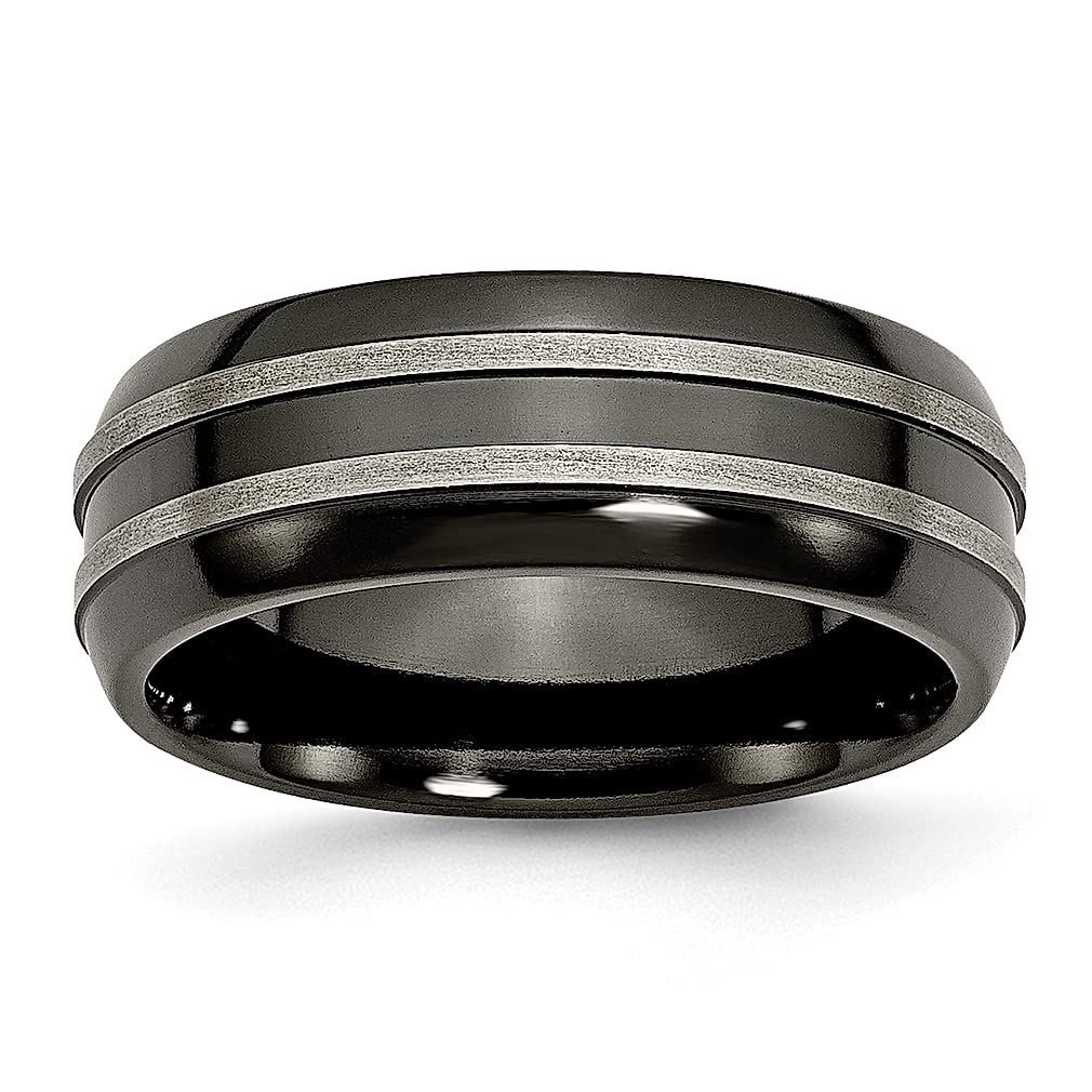ICE CARATS Titanium Grey Black 8mm Band Ring - Elegant Wedding & Fashion Jewelry for Women | Perfect Gift for Her | Anniversary, Engagement, Special Occasions
