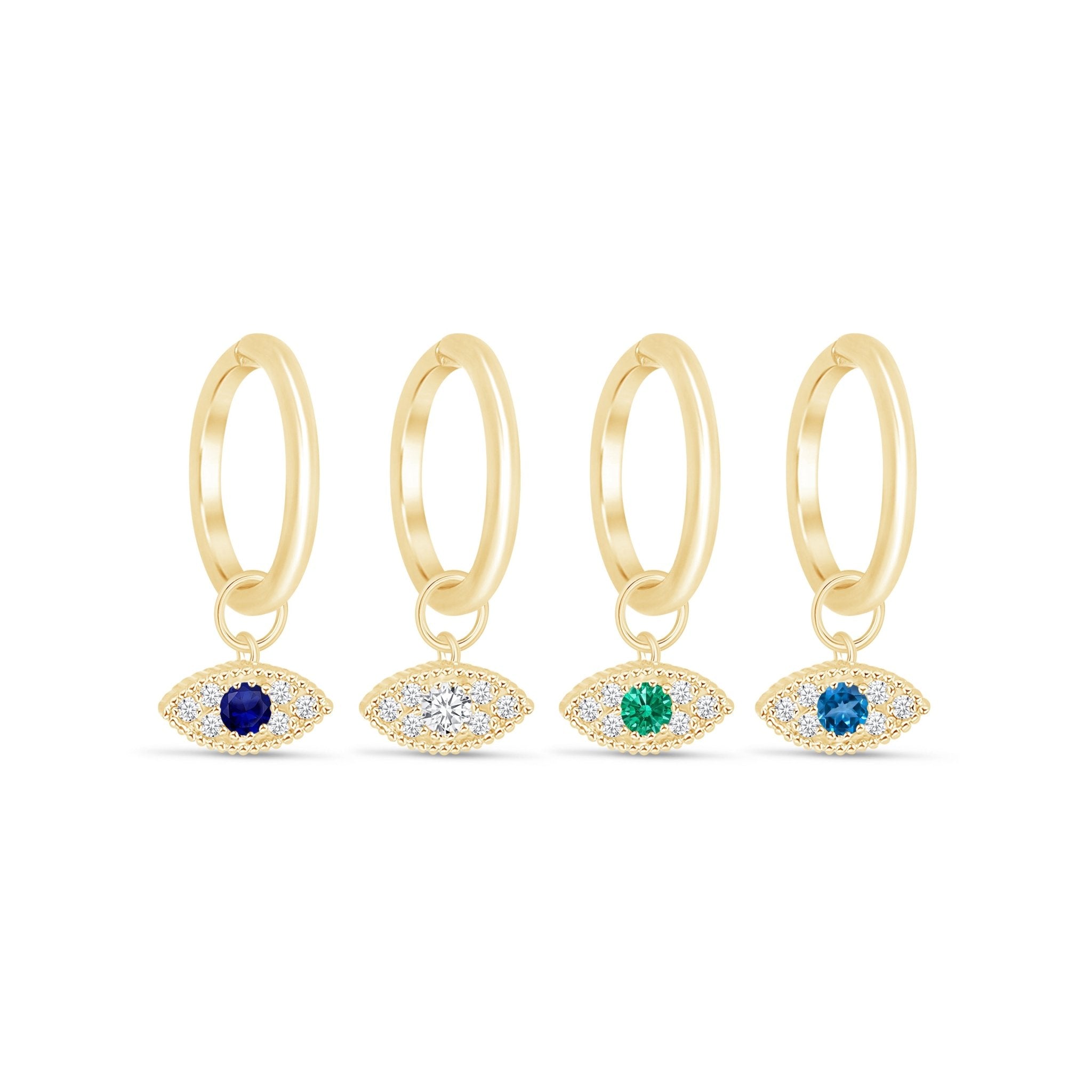 14k Yellow Gold Hoop Earrings with Blue Topaz Evil Eye Charm - Stylish Protection for Everyday Wear & Gift Giving