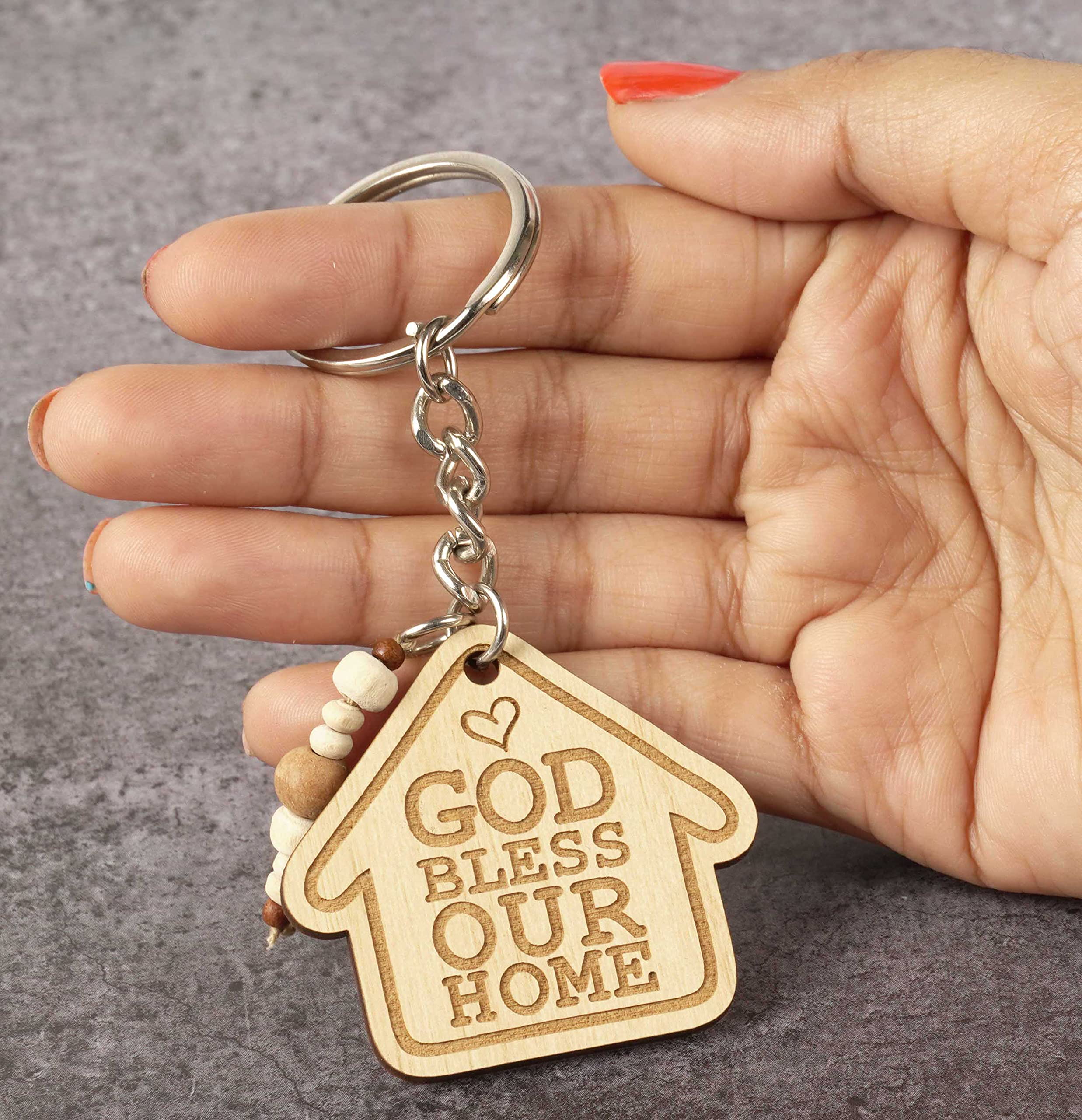 God Bless Our Home Wood Engraved Keychain - Housewarming Gift for New Homeowners - Perfect for Housewarming Parties, New Home Gifts & Christian Home Decor