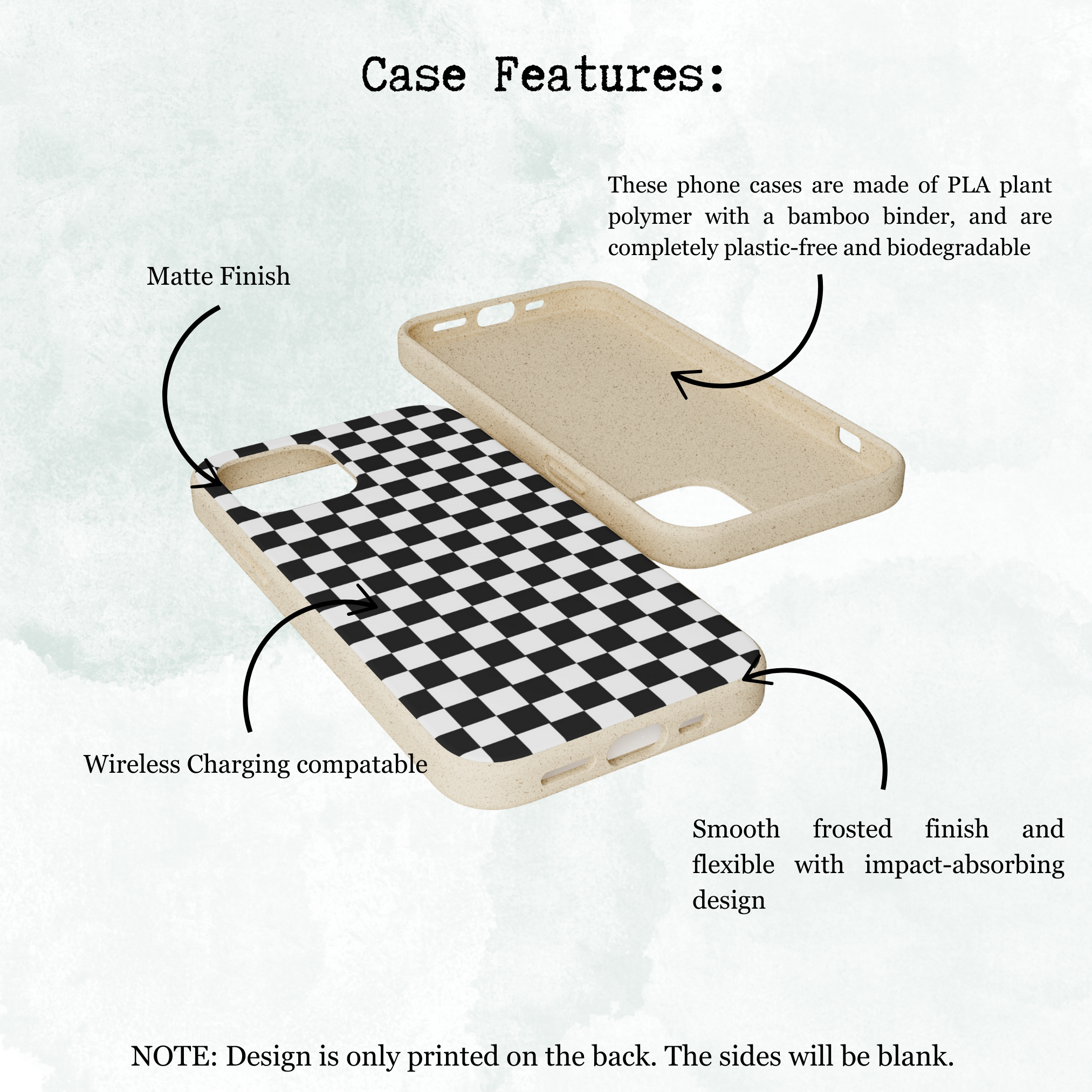 Eco-Friendly Biodegradable Checkered Phone Case for iPhone & Samsung - Perfect for Everyday Use & Outdoor Activities