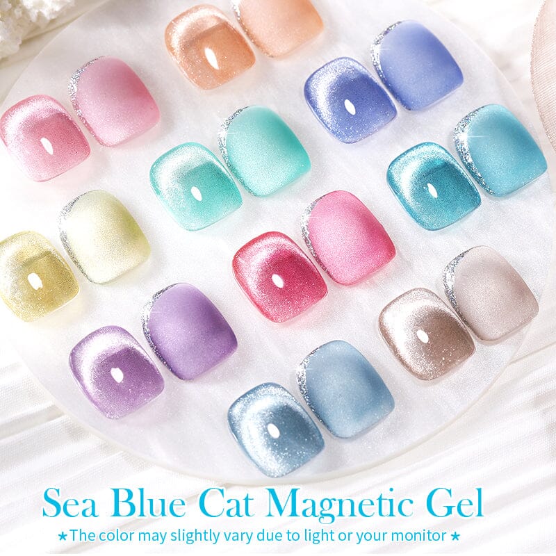Sea Blue Cat Magnetic Gel Polish 10ml - UV LED Nail Art Kit for Salon & Home Manicure - Long Lasting Nail Polish for Professional & DIY Use