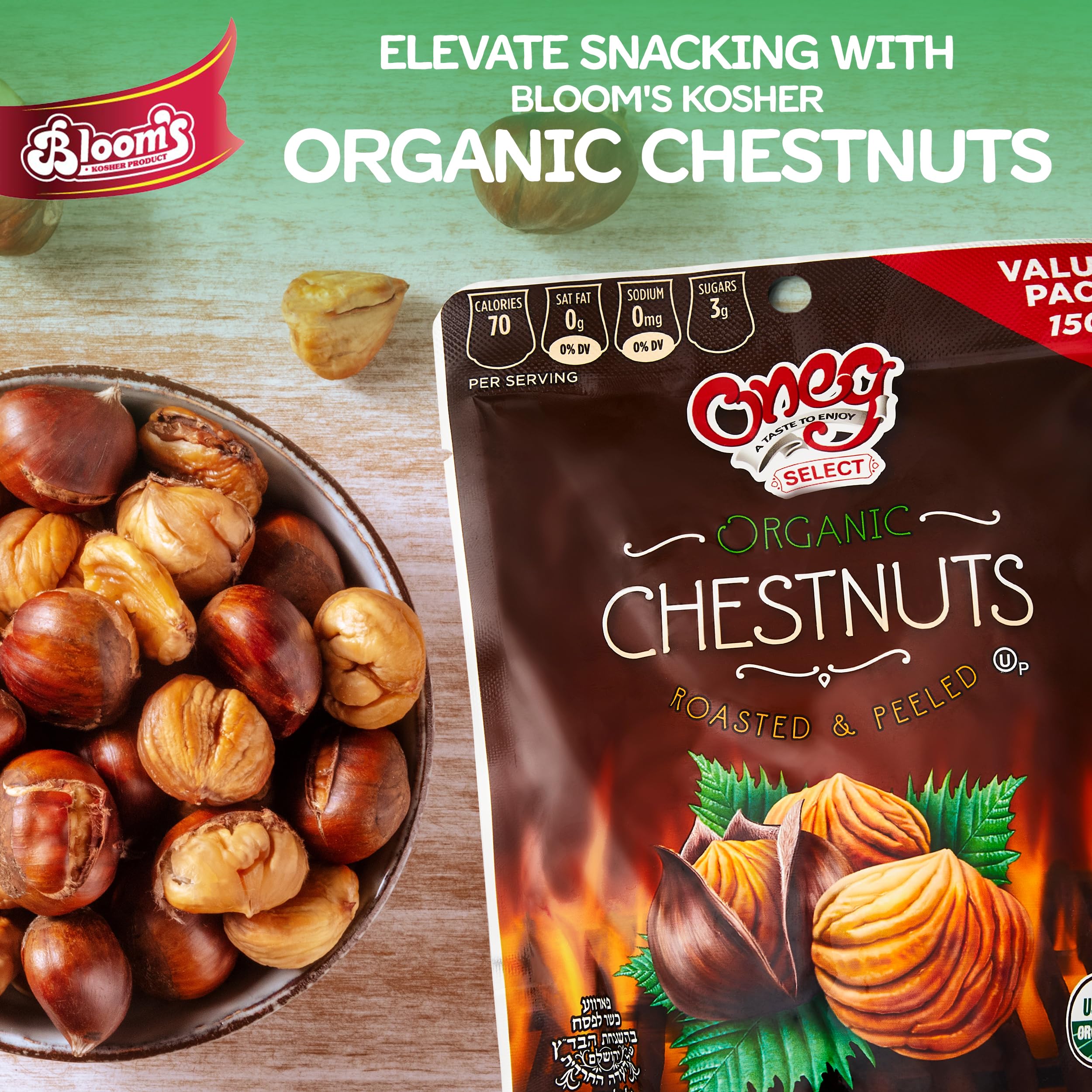 Organic Roasted & Peeled Chestnuts - Healthy Gluten-Free Vegan Snack, Ready to Eat, No Sodium or Sugar Added, 12 Pack (63.6oz) - Perfect for Hiking, Camping & Healthy On-the-Go Snacking