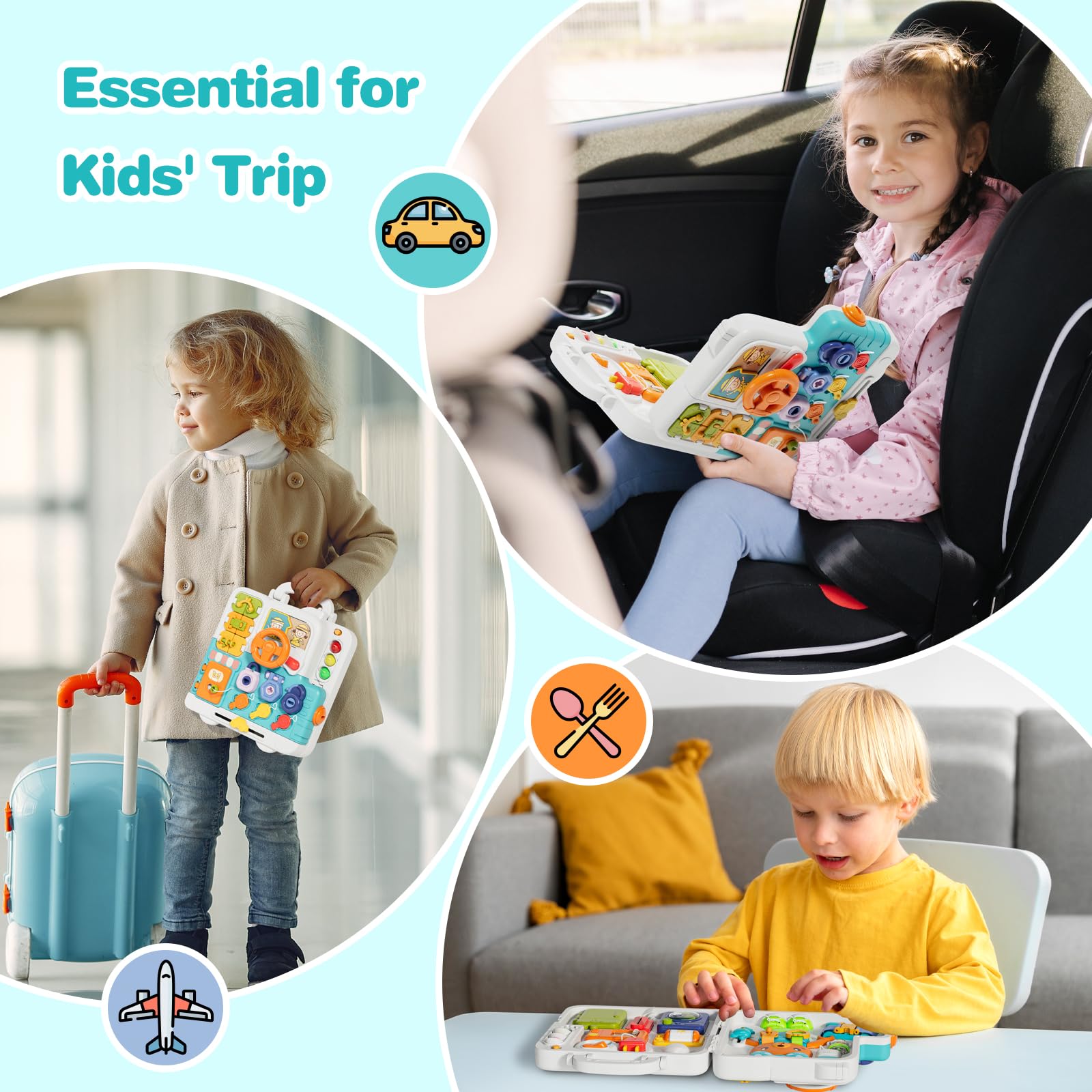 Montessori Busy Board for 1-3 Year Olds - Sensory Learning Toy for Motor Skills Development | Perfect Travel & Birthday Gift for Toddlers