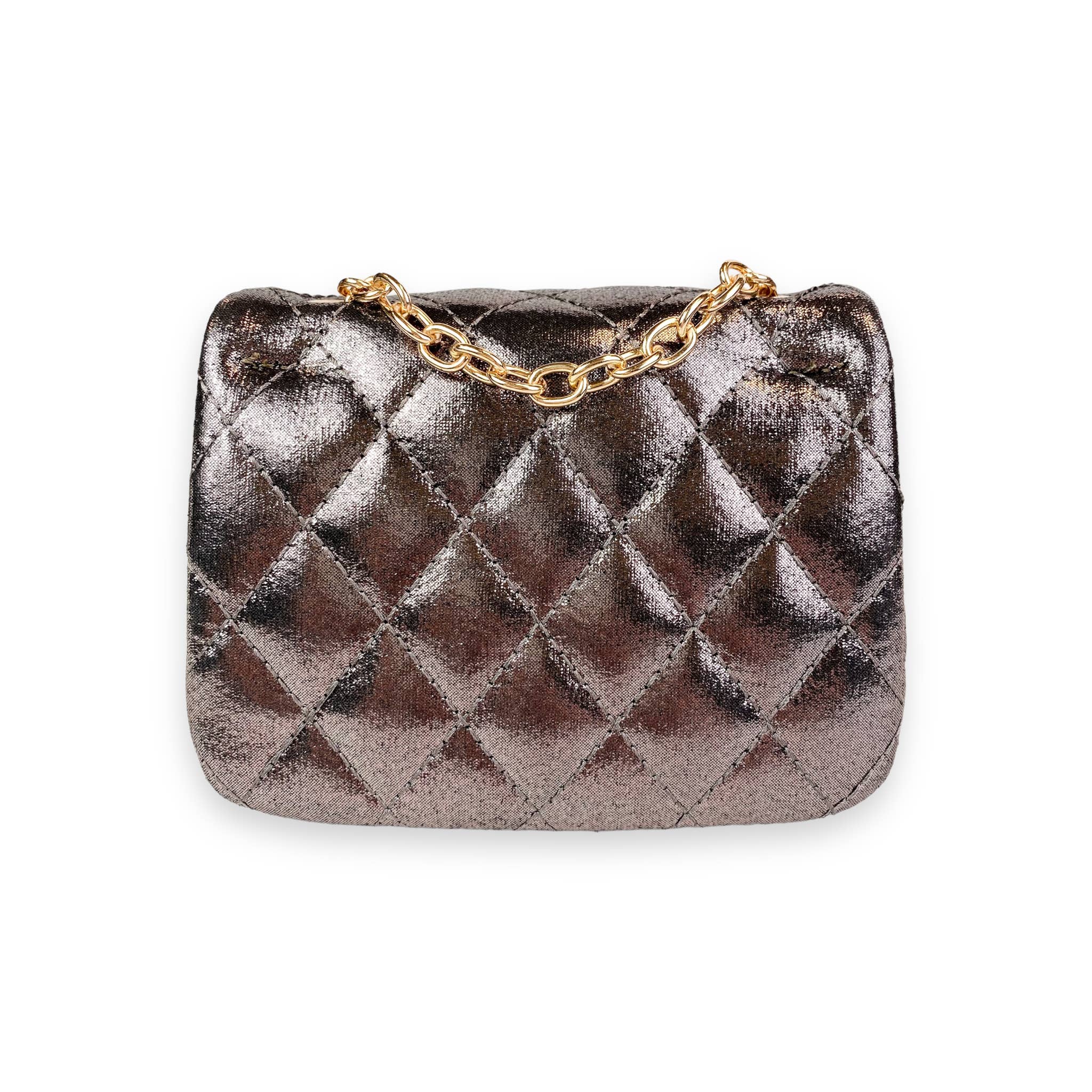 Shiny Silver Floral Applique Quilted Purse for Women - Elegant Evening Bag for Parties, Weddings & Special Occasions