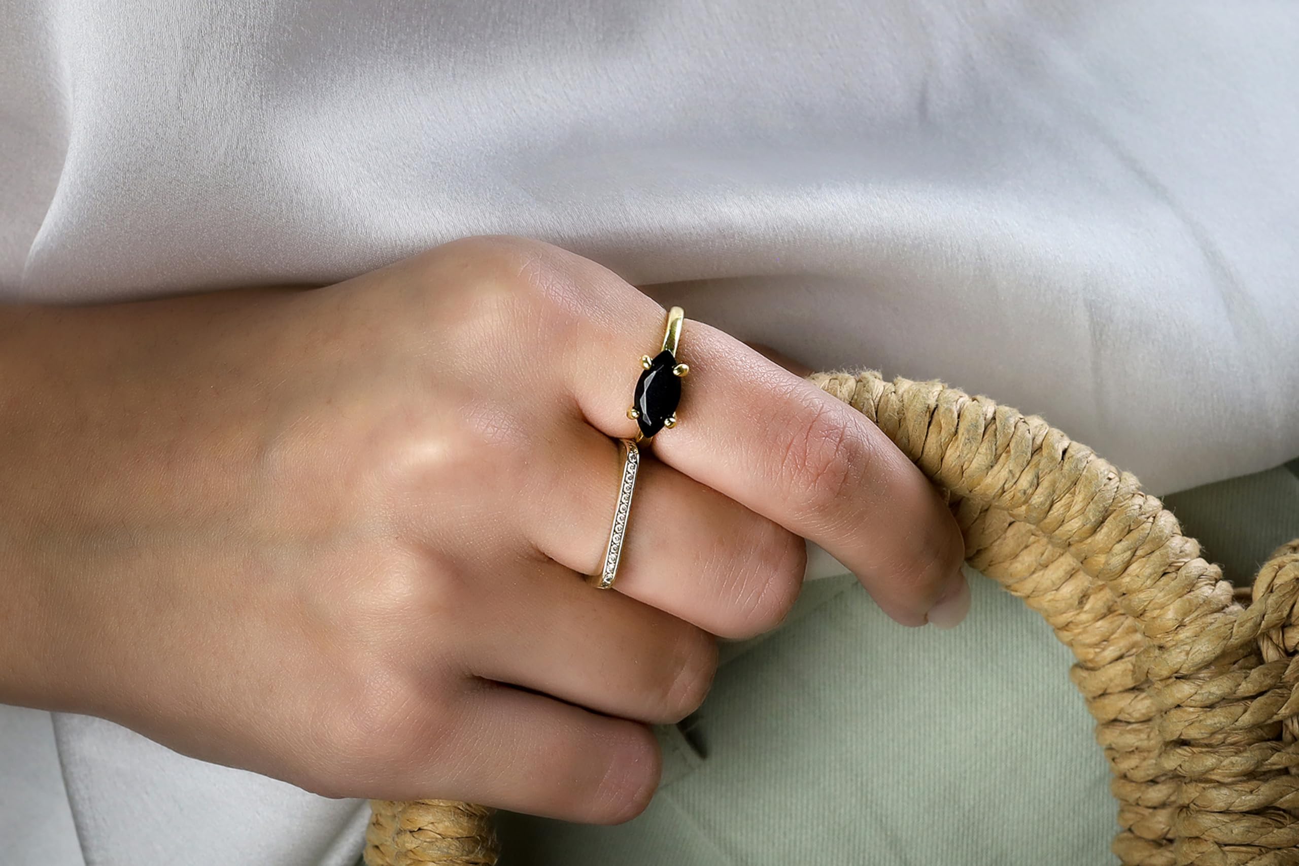 Black Onyx Ring for Women - Handmade Minimalist Gold Jewelry - Stackable & Engraved for Everyday Wear