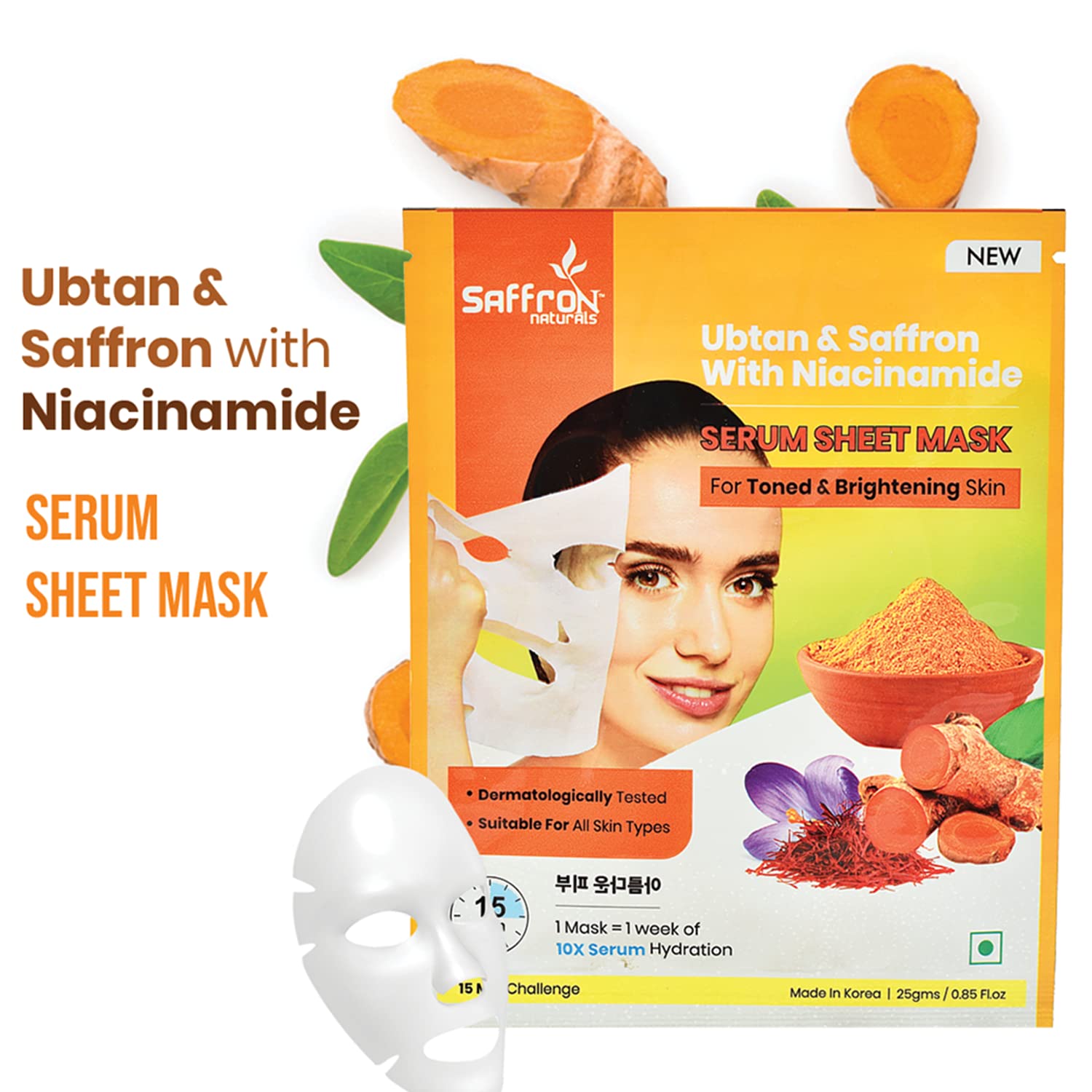 **Saffron Naturals Aloe Vera Green Tea, Bamboo Charcoal Strawberry, Honey Papaya & Ubtan Saffron Face Sheet Mask Set - 4 Pack (25g Each) for Hydration, Detox & Brightening - Perfect for Daily Skincare & Spa Nights**