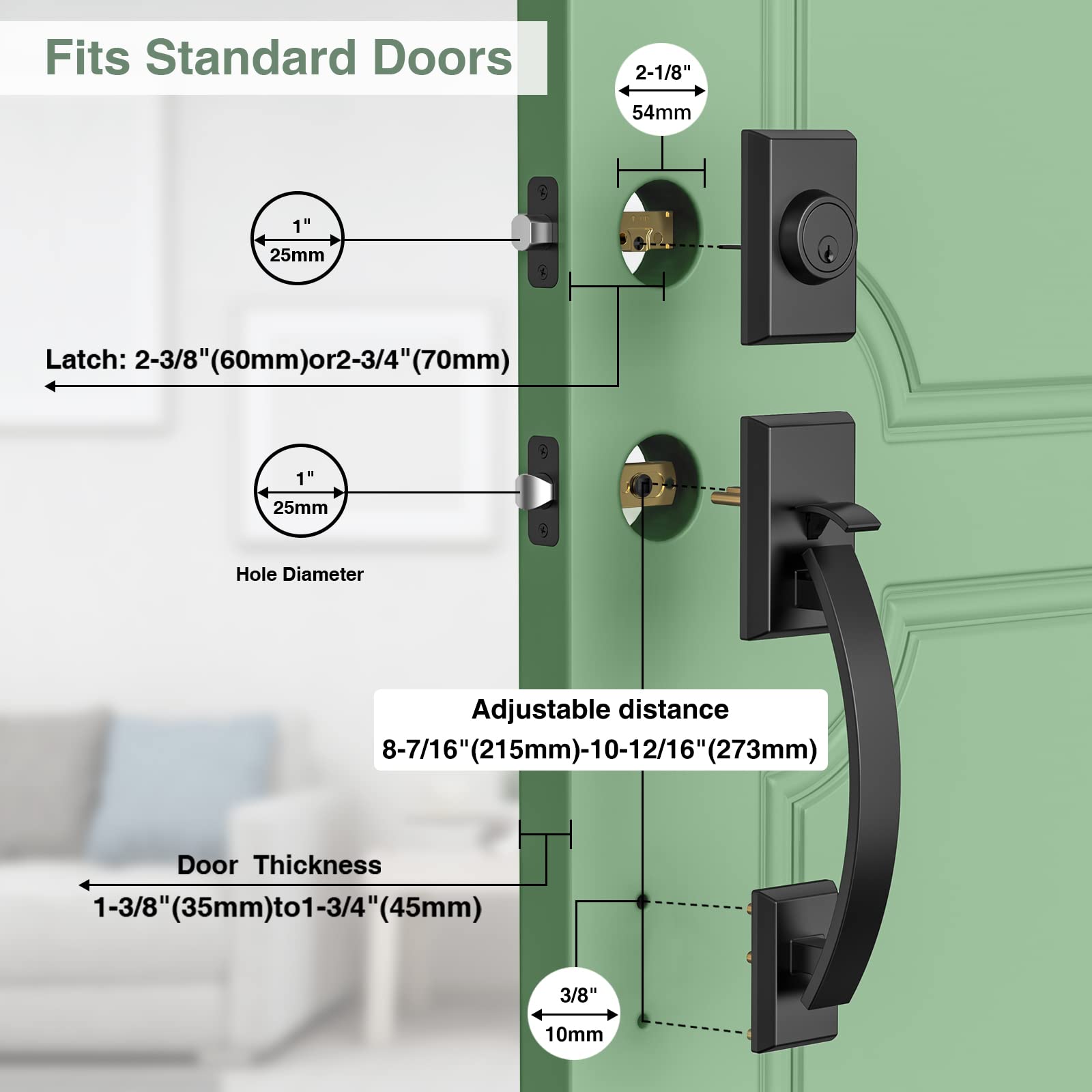 **Heavy Duty 12.7in Front Door Lock Set with Deadbolt - Reversible Entry Handles & Lever Handle for Enhanced Home Security (Ideal for Front Doors, Back Doors & Rental Properties)**