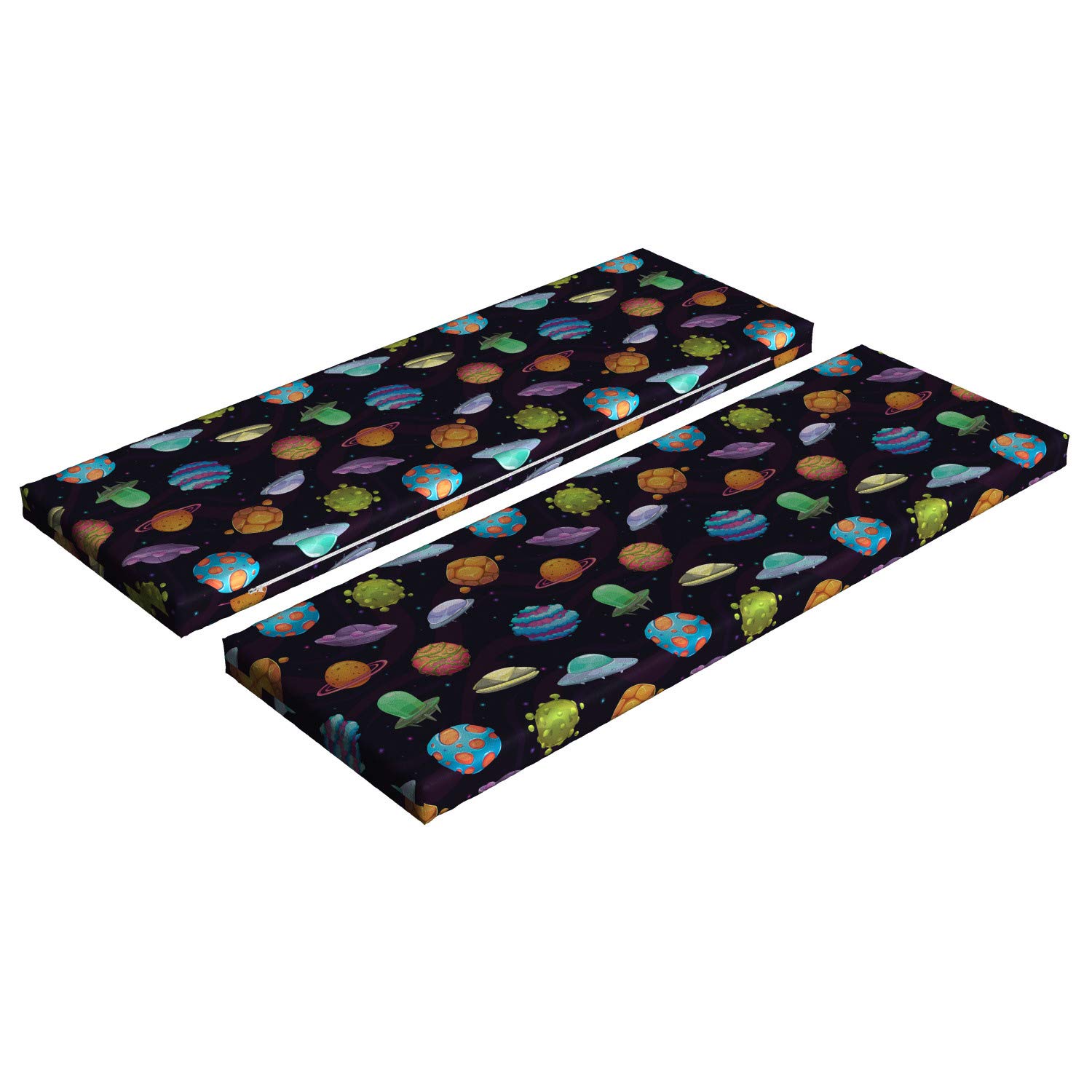 Ambesonne Space Bench Cushion Set of 2 - Sci-Fi UFO & Planets Design, Standard Size 45