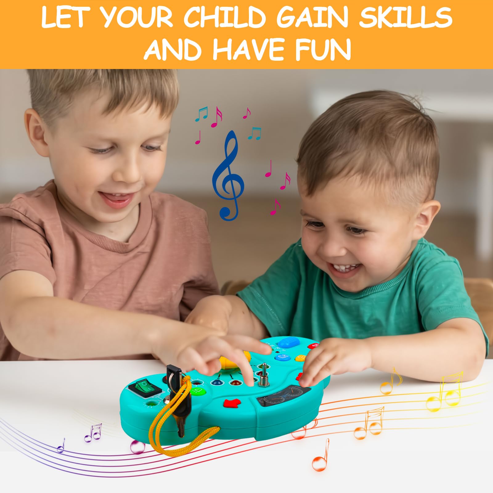 Montessori Busy Board for Toddlers 2-4 Years - LED Musical Light Switch Sensory Toy for 1-3 Year Old Boys & Girls - Preschool Educational Travel Activity Toy - Perfect Birthday Gift for Kids (Blue) | Great for Airplane Travel, Car Rides & Home Learning Play