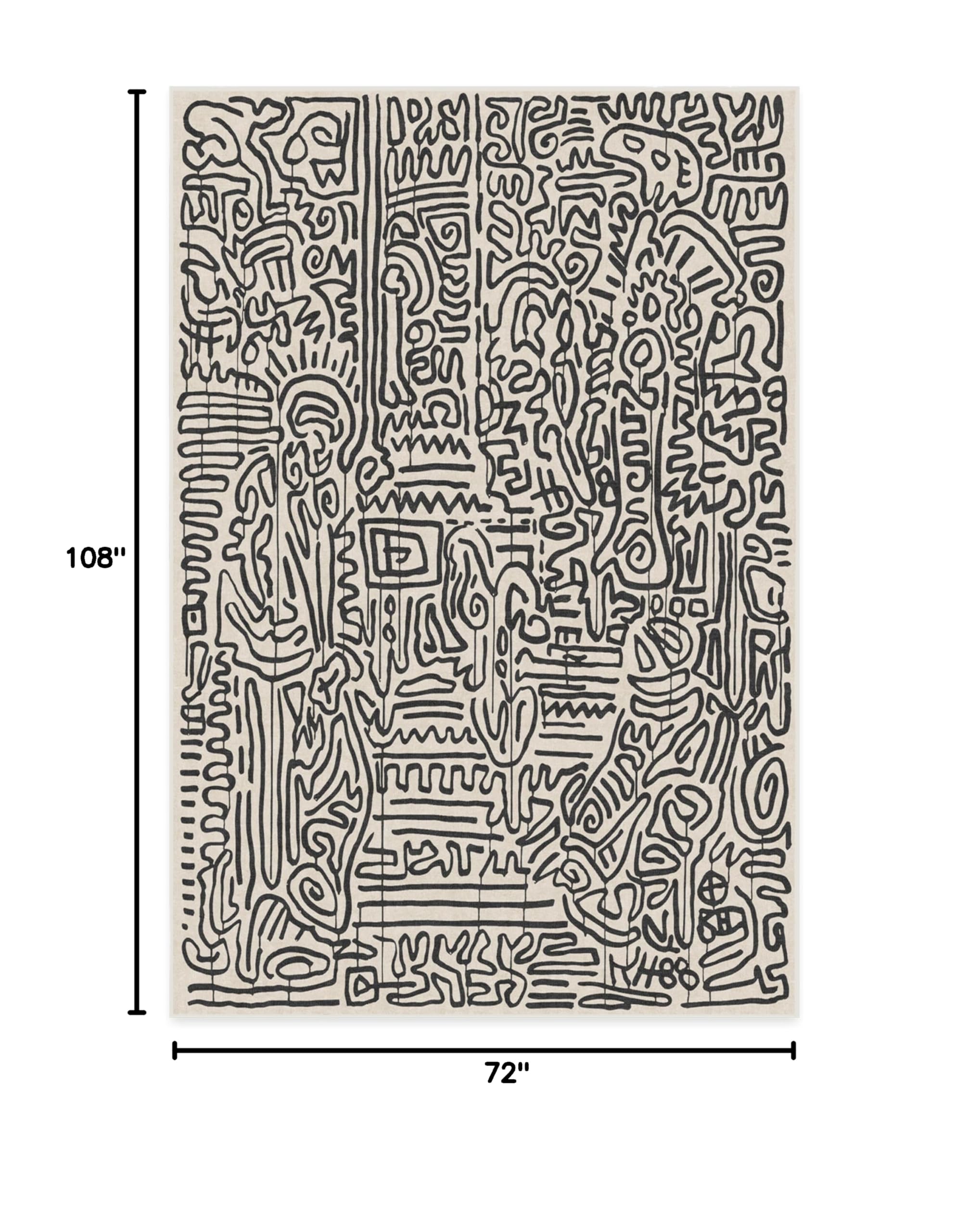 Ruggable x Keith Haring Washable 6x9 Area Rug - Freestyle Black & Ivory Non-Slip Rug | Premium Washable Rug for Living Room, Bedroom, Kitchen, Office & Classroom | Modern Home Decor with Gripper Pad for Safety & Style