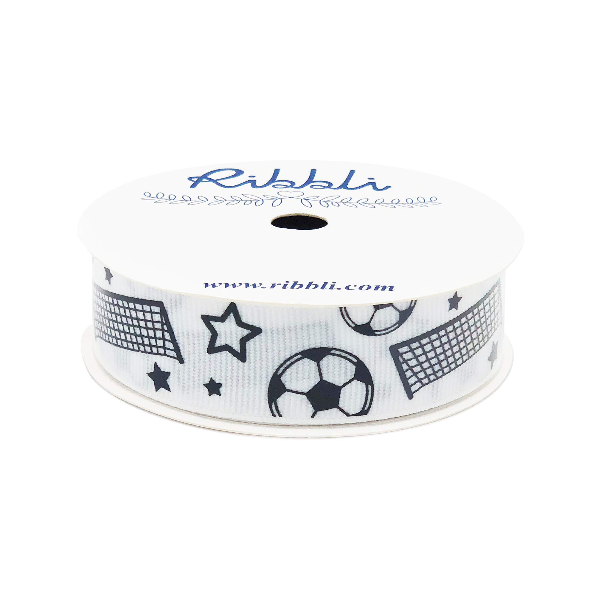 Ribbli Grosgrain Soccer Ribbon 7/8-Inch for Hair Bows & Crafts