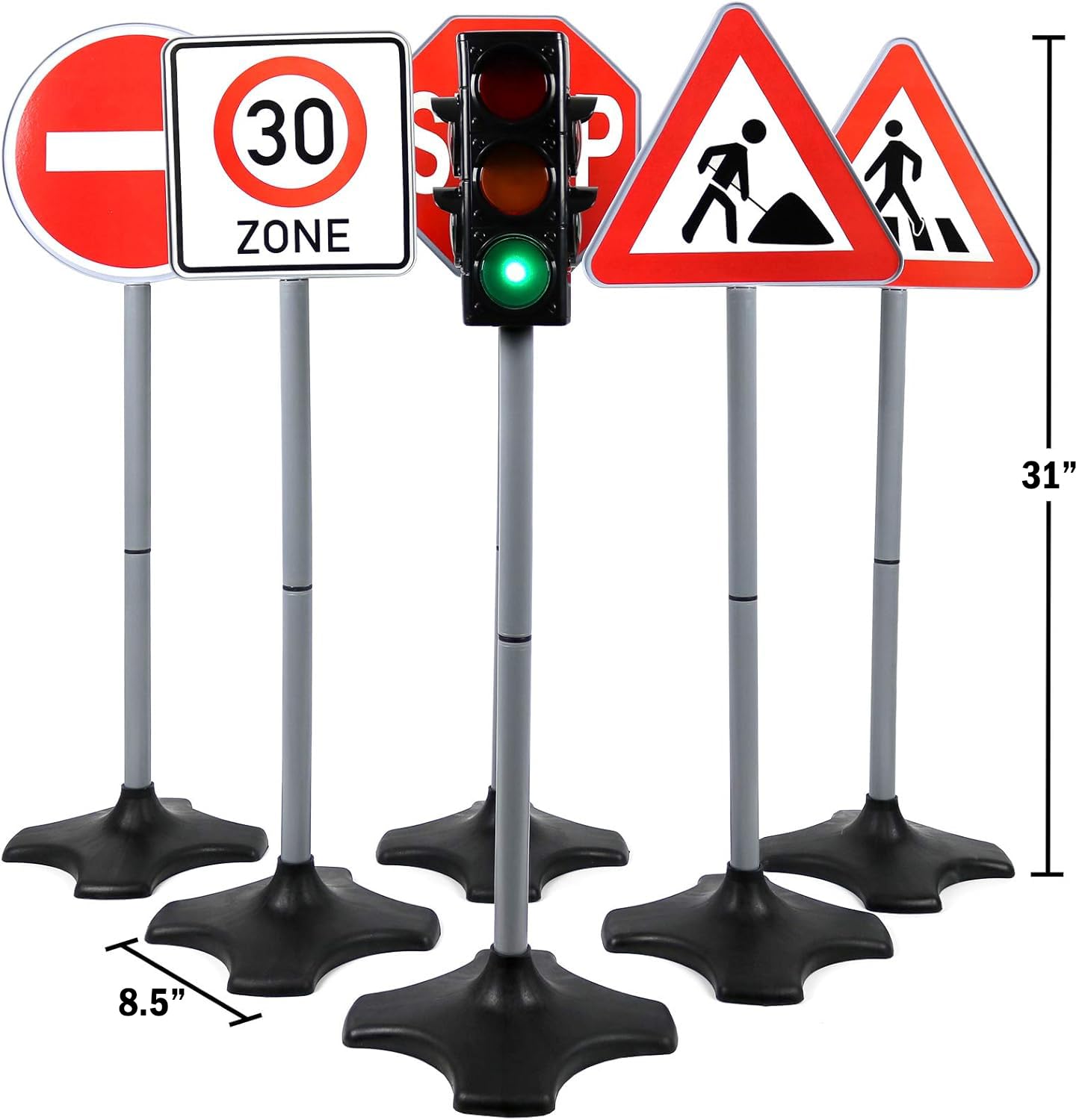 Kids Traffic Light Toy Set with 5 Street Signs - Educational Pretend Play for Toddlers & Children - Perfect for Indoor/Outdoor Playtime, Road Safety Learning & Role-Playing Games
