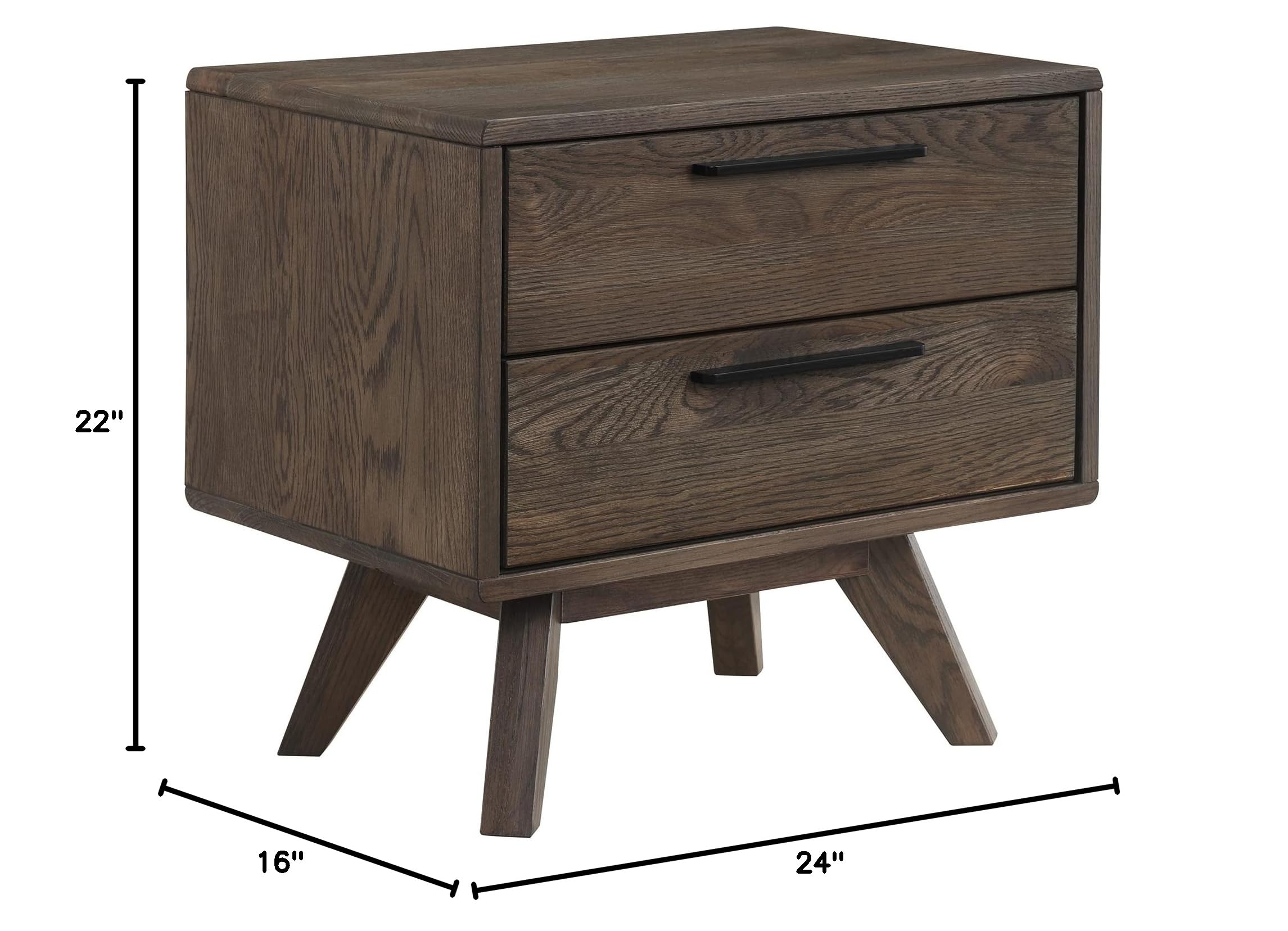 Armen Living Astoria Oak 2-Drawer Nightstand - Solid Wood Bedside Table for Bedroom with Storage, Perfect for Small Spaces & Modern Home Decor