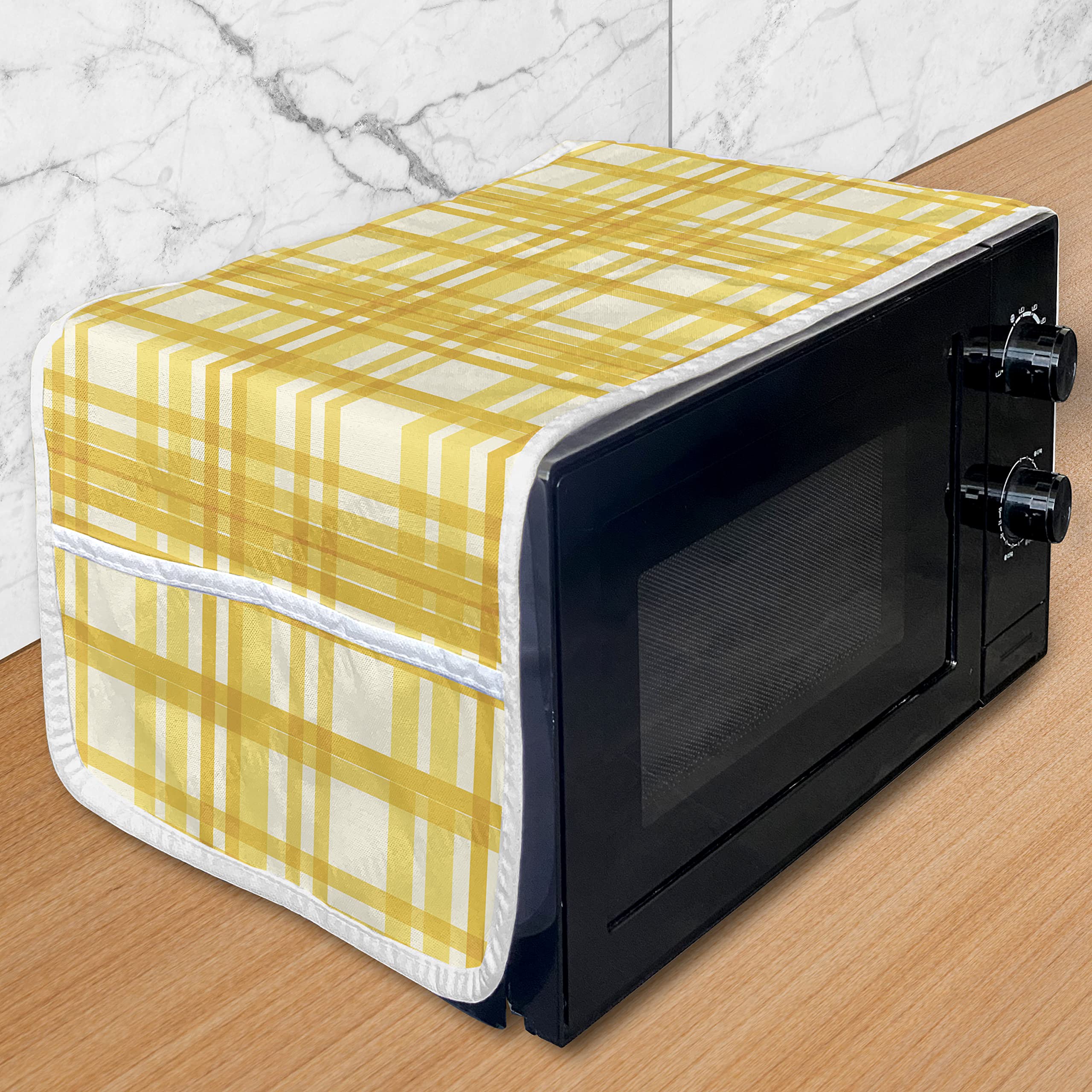 Ambesonne Microwave Cover - Waterproof Retro Checkered Geometric Stripes Kitchen Organizer with Pockets, 36