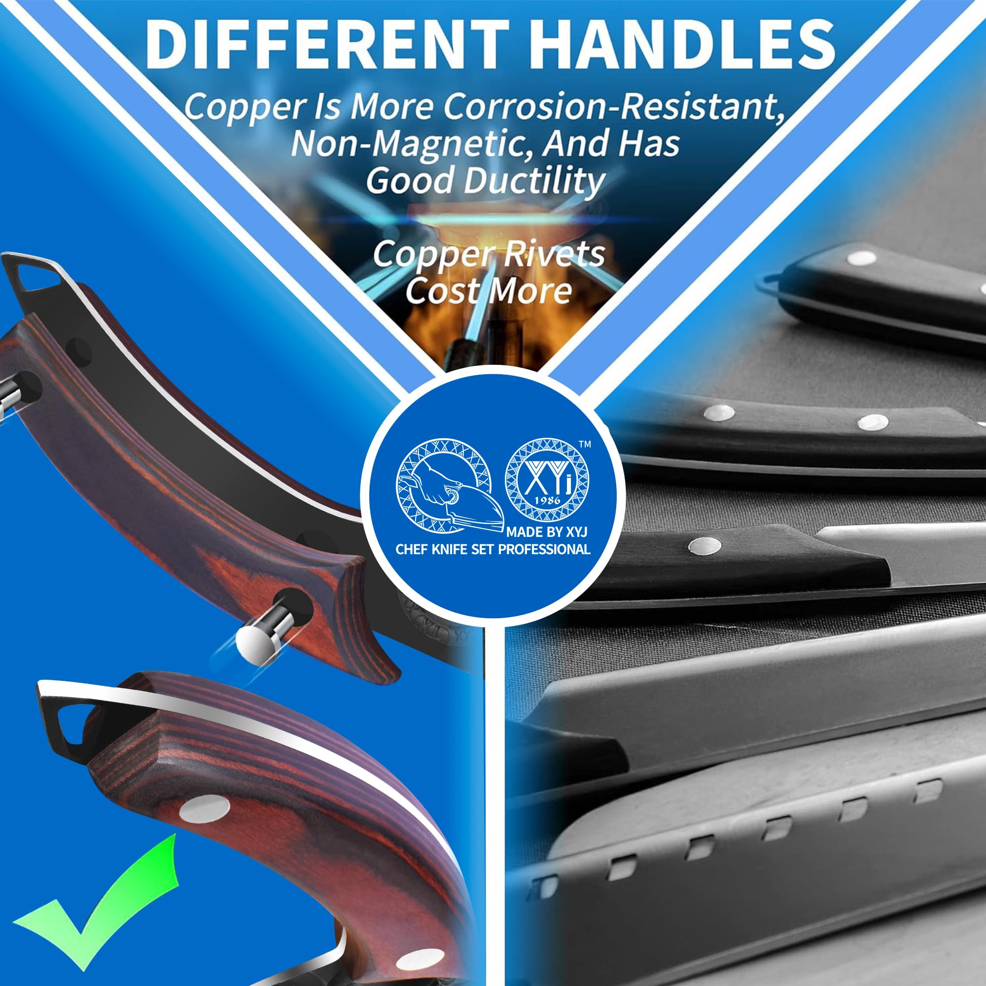 XYJ FULL TANG Camping Knives Set - Professional Chinese Butcher, Vegetable & Chef Knives with Boning Blade - Includes Leather Sheath, Roll Bag & Kitchen Tools - Perfect for Outdoor Camping, Hunting & Home Cooking
