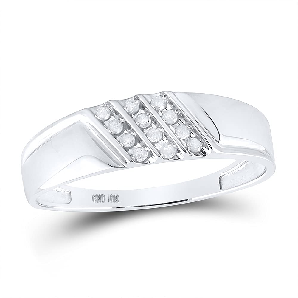 10K White Gold Men's Round Channel-Set Diamond Triple Row Wedding Band - 1/8 CTTW - Perfect for Engagement, Anniversary & Special Occasion Gifts