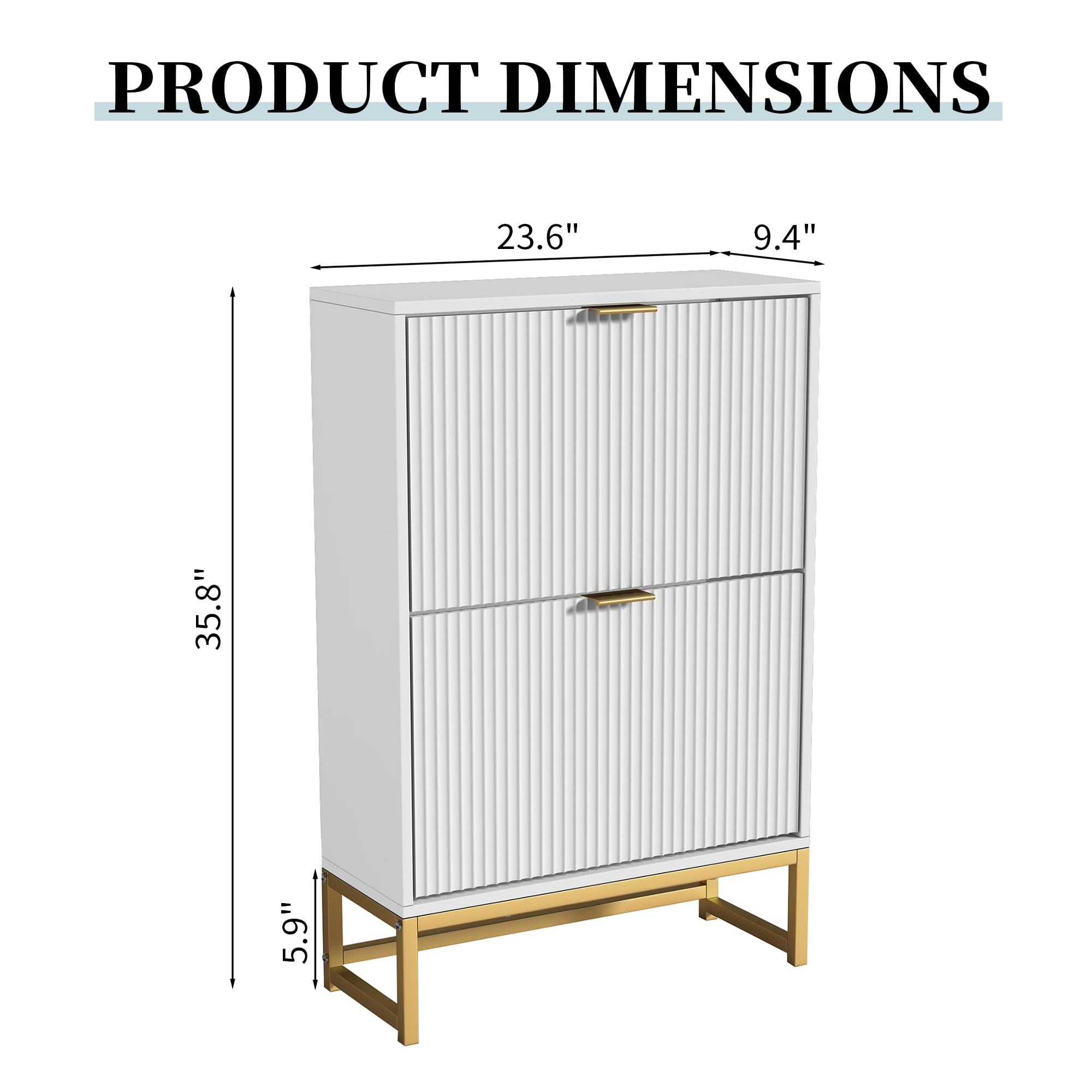 Modern Slim Shoe Cabinet with 2 Flip Drawers - Freestanding Wooden Entryway Shoe Storage Organizer, Narrow Fluted Design for Living Room & Hallway - Perfect for Small Spaces & Apartment Entry (White)