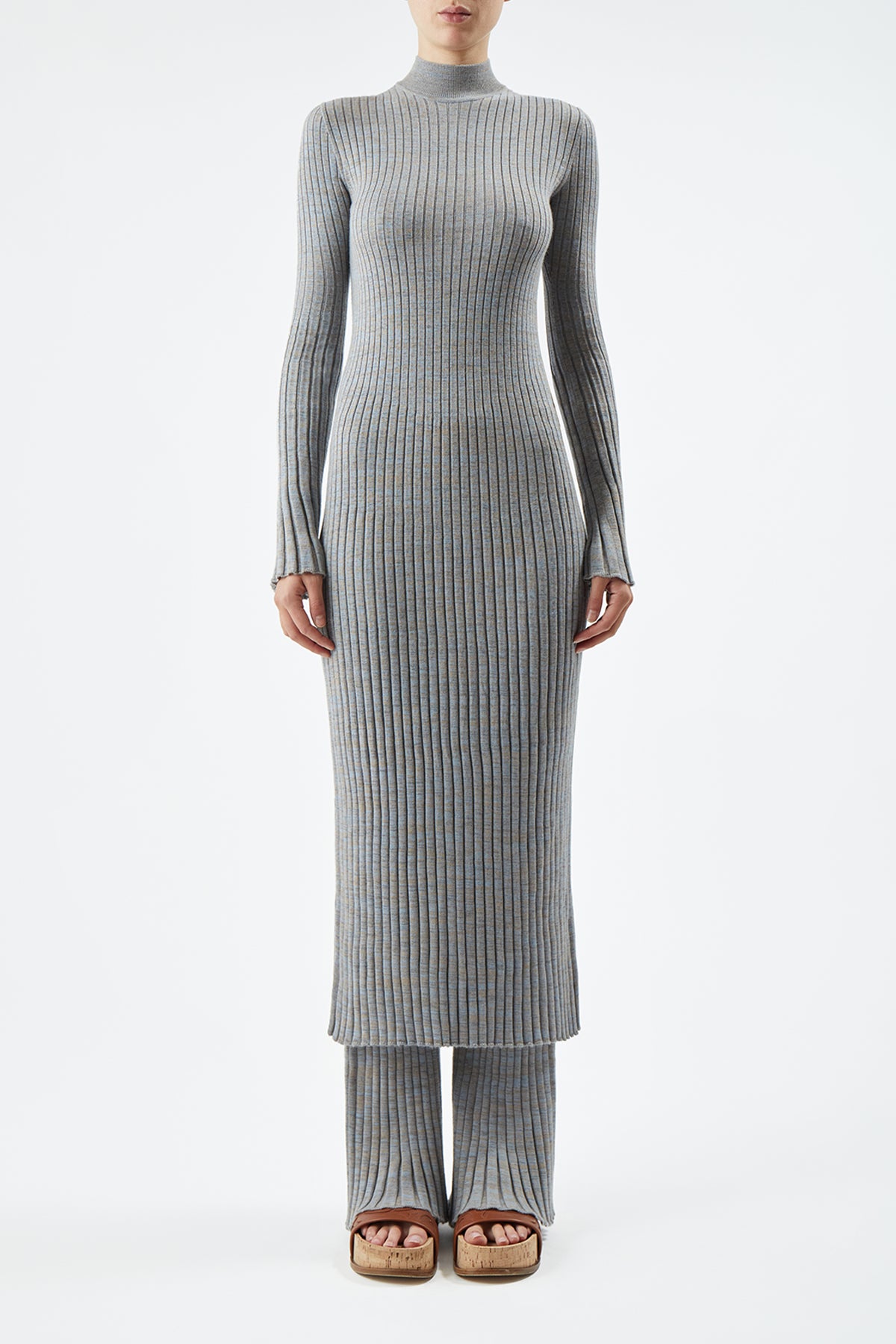Light Blue Melange Cashmere Castor Knit Dress - Soft & Luxurious Women's Sweater Dress for Fall & Winter, Perfect for Office, Date Night & Holiday Parties