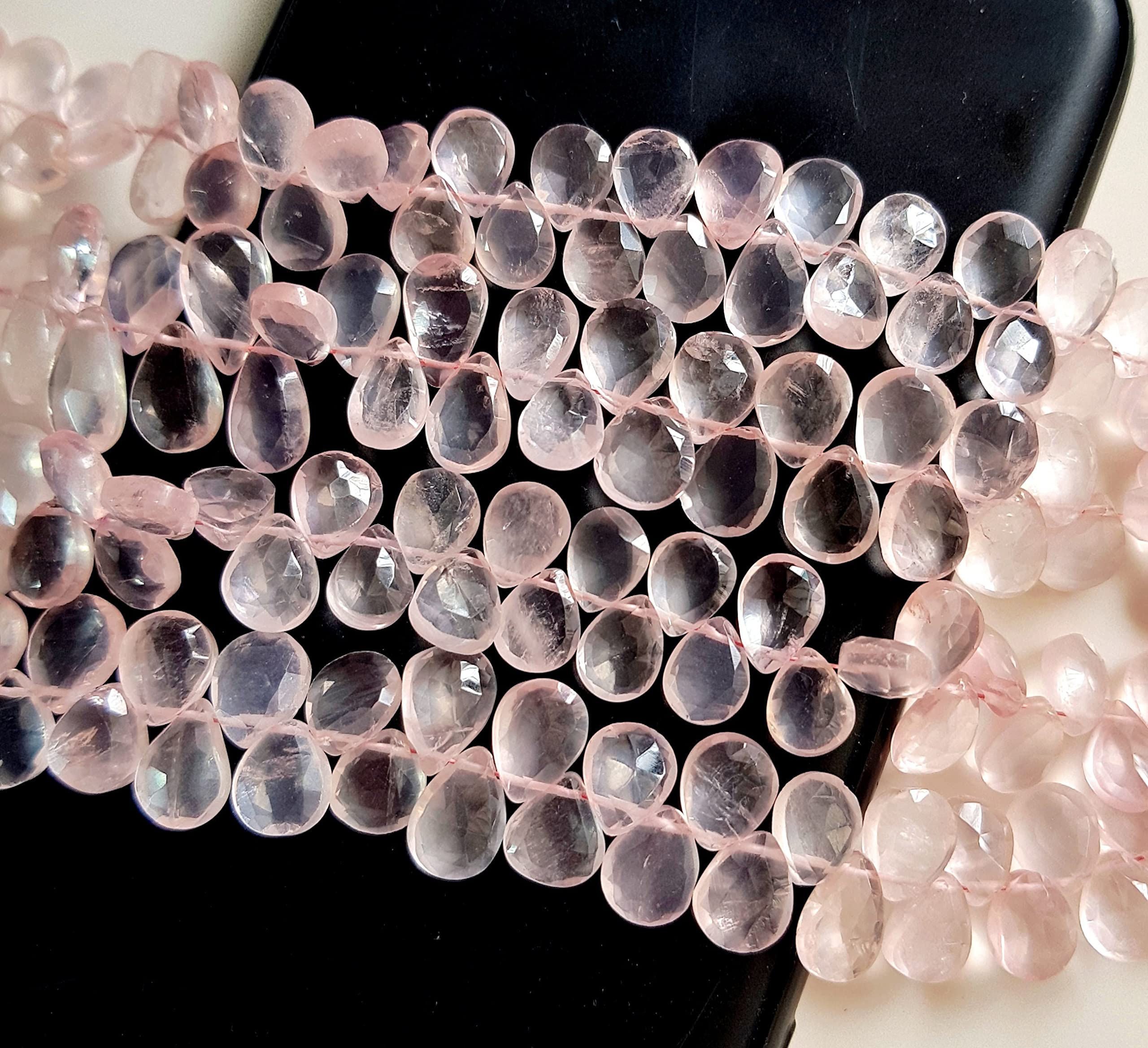 Rose Quartz Faceted Pear Beads 8x10mm - Natural Gemstone Teardrop Beads for Jewelry Making (60+ Beads) | DIY Necklace, Bracelet & Earrings Supplies | Healing Crystal Beads for Spiritual Crafts