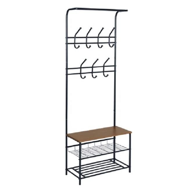 Heavy Duty Metal Clothes Rack with Bottom Shelves - Sturdy Garment Rack for Bedroom, Walnut Black Finish | Perfect for Organizing Clothes, Shoes & Accessories in Small Spaces