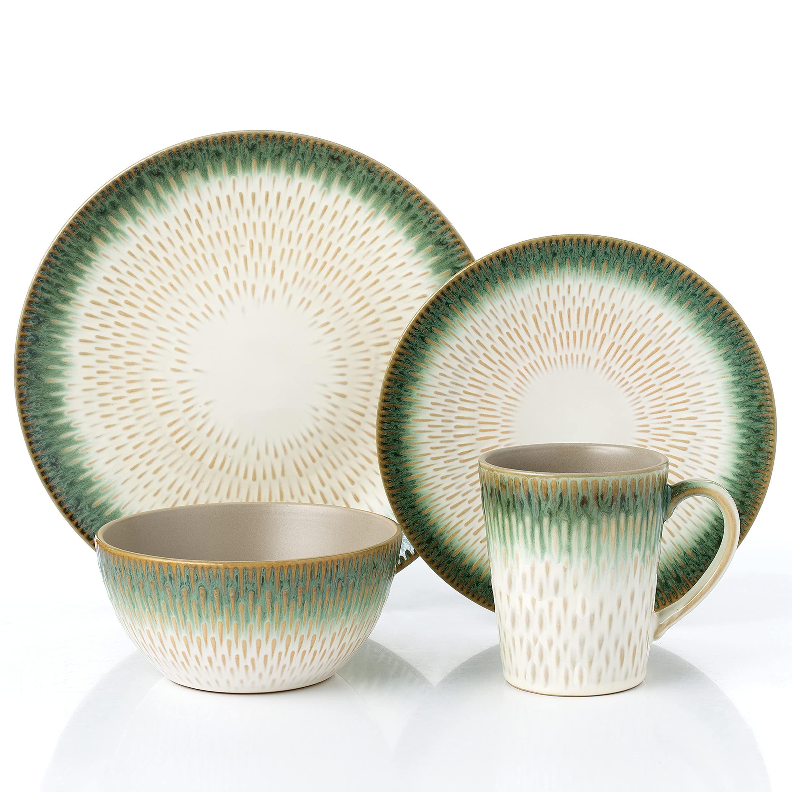 Elegant Modern Stoneware Scroll Dinnerware Set - 16-Piece Green Drop Collection for Parties, Events & Holiday Entertaining | Durable Dishware for Formal Dining, Wedding Receptions & Family Gatherings
