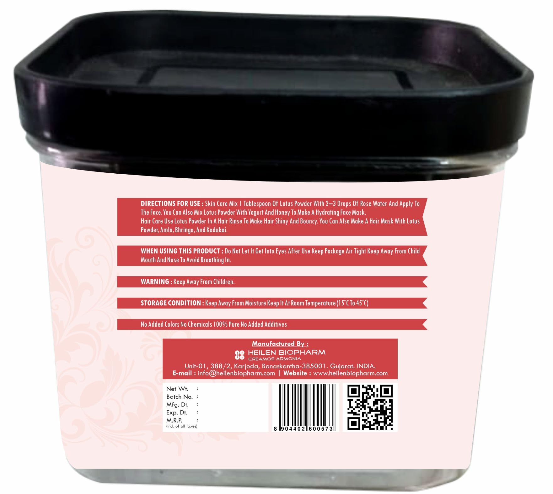 Heilen Biopharm Lotus Petal Powder for Face Mask - 100g Natural Skincare Treatment for Glowing Skin | DIY Facial Pack for Brightening & Anti-Aging | Perfect for Spa Day & At-Home Beauty Routine