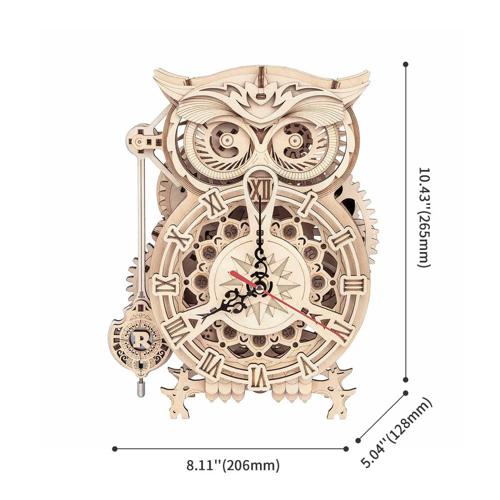 ROBOTIME Owl Clock DIY Wooden Model Kit - 3D Puzzle for Adults & Teens - Home Decor, Gift Idea for Birthday & Christmas - Perfect for Relaxation & Stress Relief