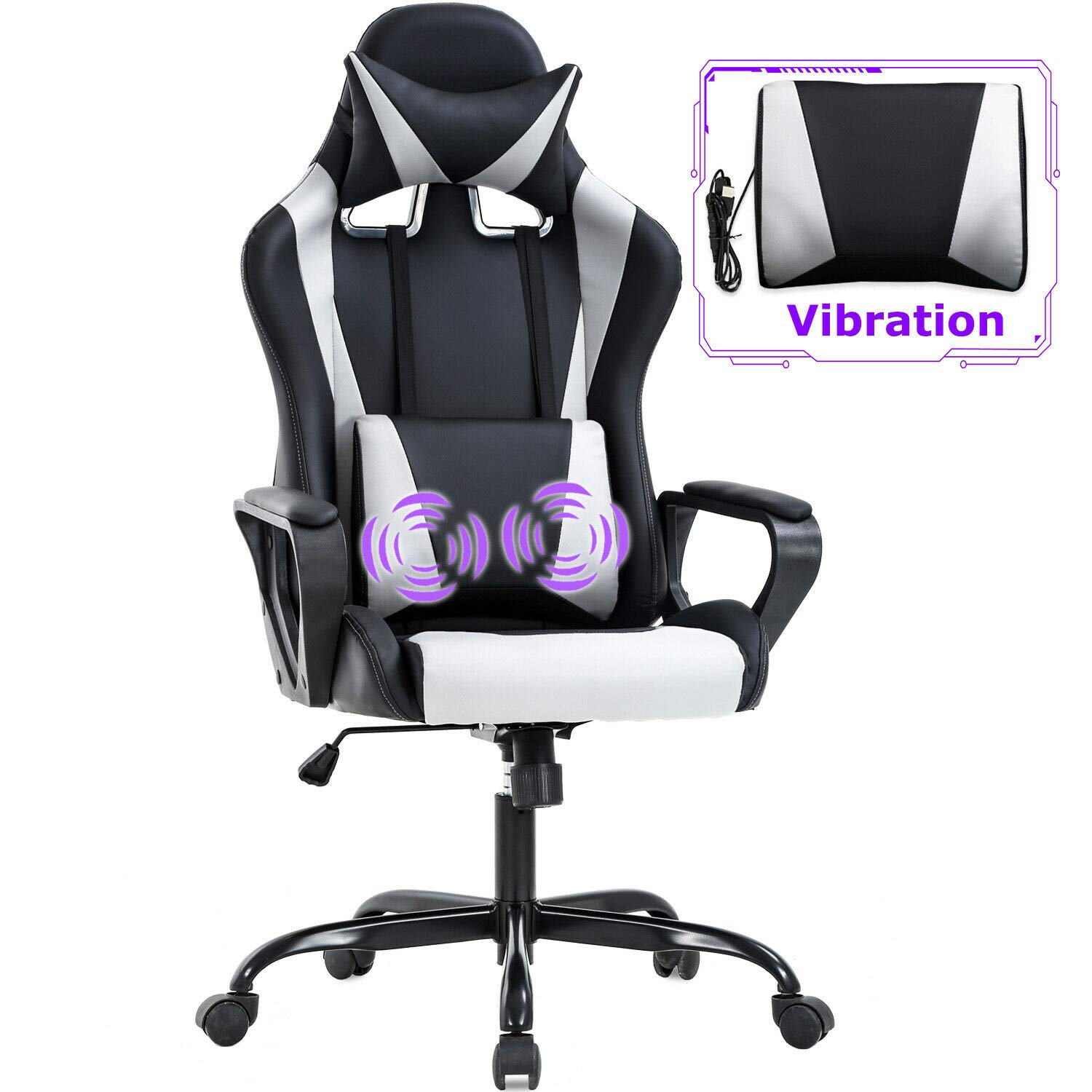 Ergonomic Gaming Chair with Lumbar Support & Headrest - Adjustable Racing Style Office Chair for PC, Console & Home Theater Use