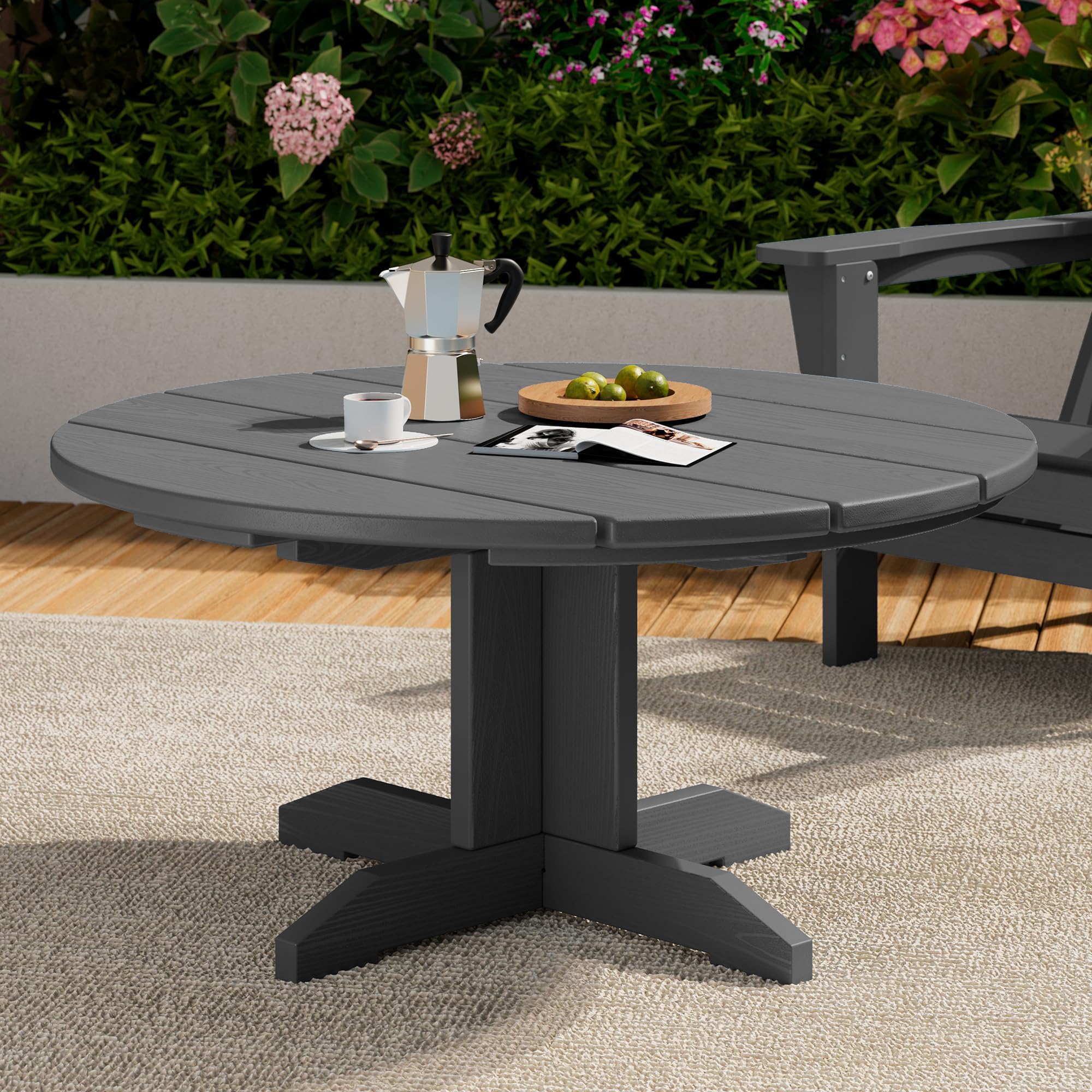 SERWALL Outdoor Round Coffee Table - Weather-Resistant HDPE Patio Table for Balcony, Garden, Backyard - Perfect for Outdoor Entertaining & Relaxation (Grey)