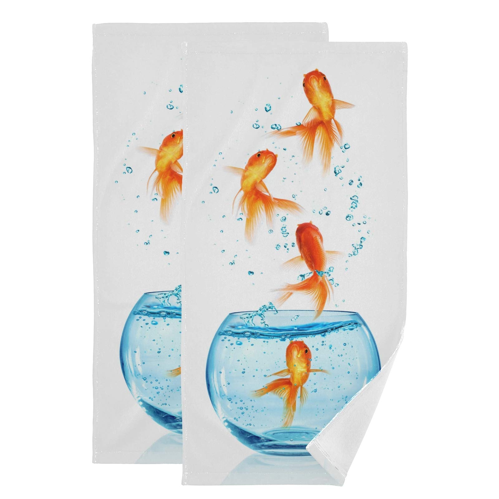 Susiyo Goldfish Jump Out of Aquarium Towel Set - 2 Pack Soft Bath Towels (28.3 x 14.4 Inch) for Bathroom, Kitchen & Spa | Absorbent Washcloths & Fingertip Hand Towels