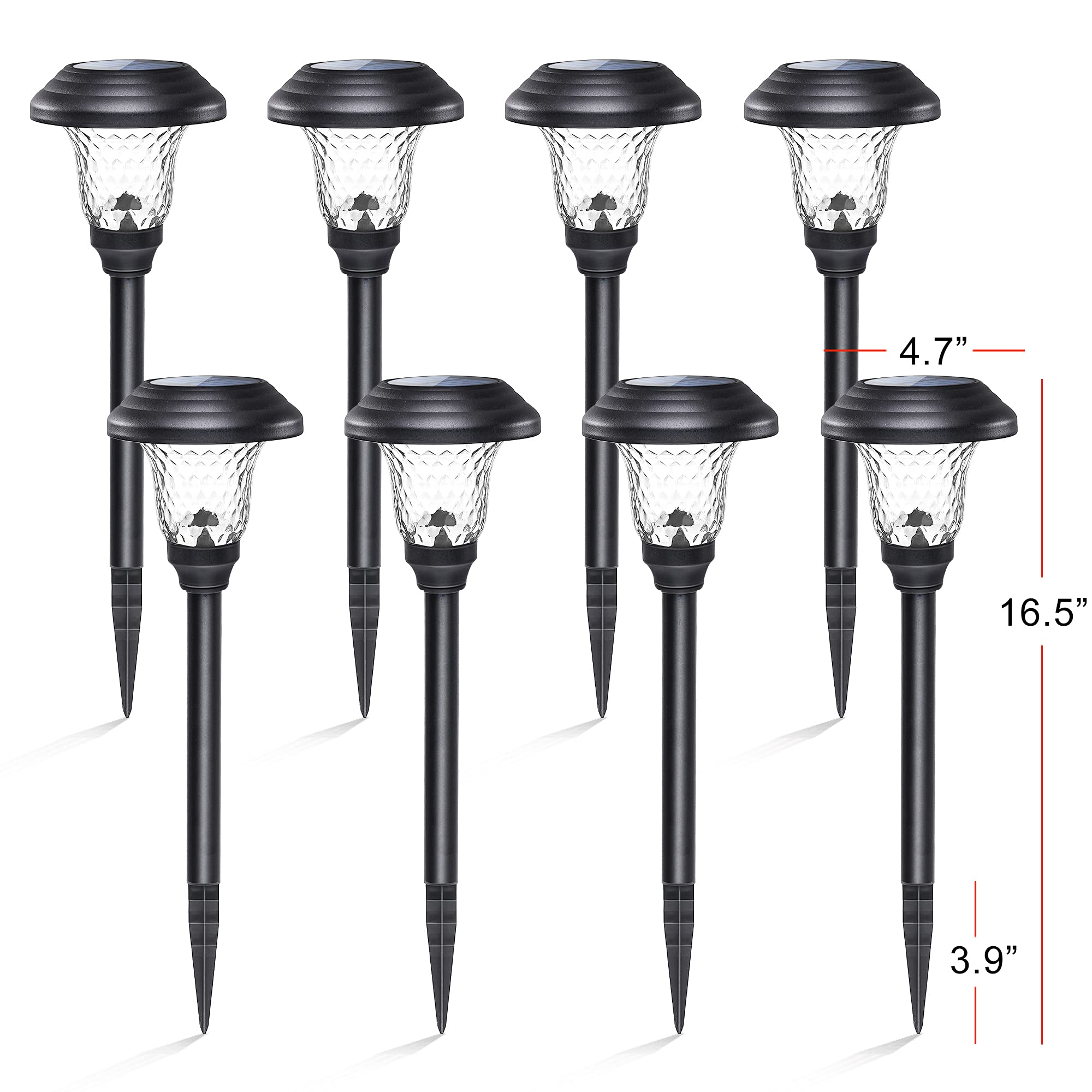 GIGALUMI 8 Pack Solar Pathway Lights - Outdoor Solar Garden Lights with Warm White LED, Waterproof Landscape Lighting for Yard, Patio, Walkway (Black) | Perfect for Driveway, Garden Decor, Backyard & Pathway Illumination