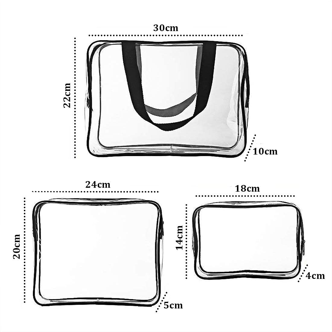 PrettyKrafts 3-Pack Clear Toiletry Bags for Travel - Waterproof Cosmetic & Makeup Organizer Pouch Set for Women & Men - Perfect for Airplane Carry-On, Gym, Camping & Vacation Essentials (Black)