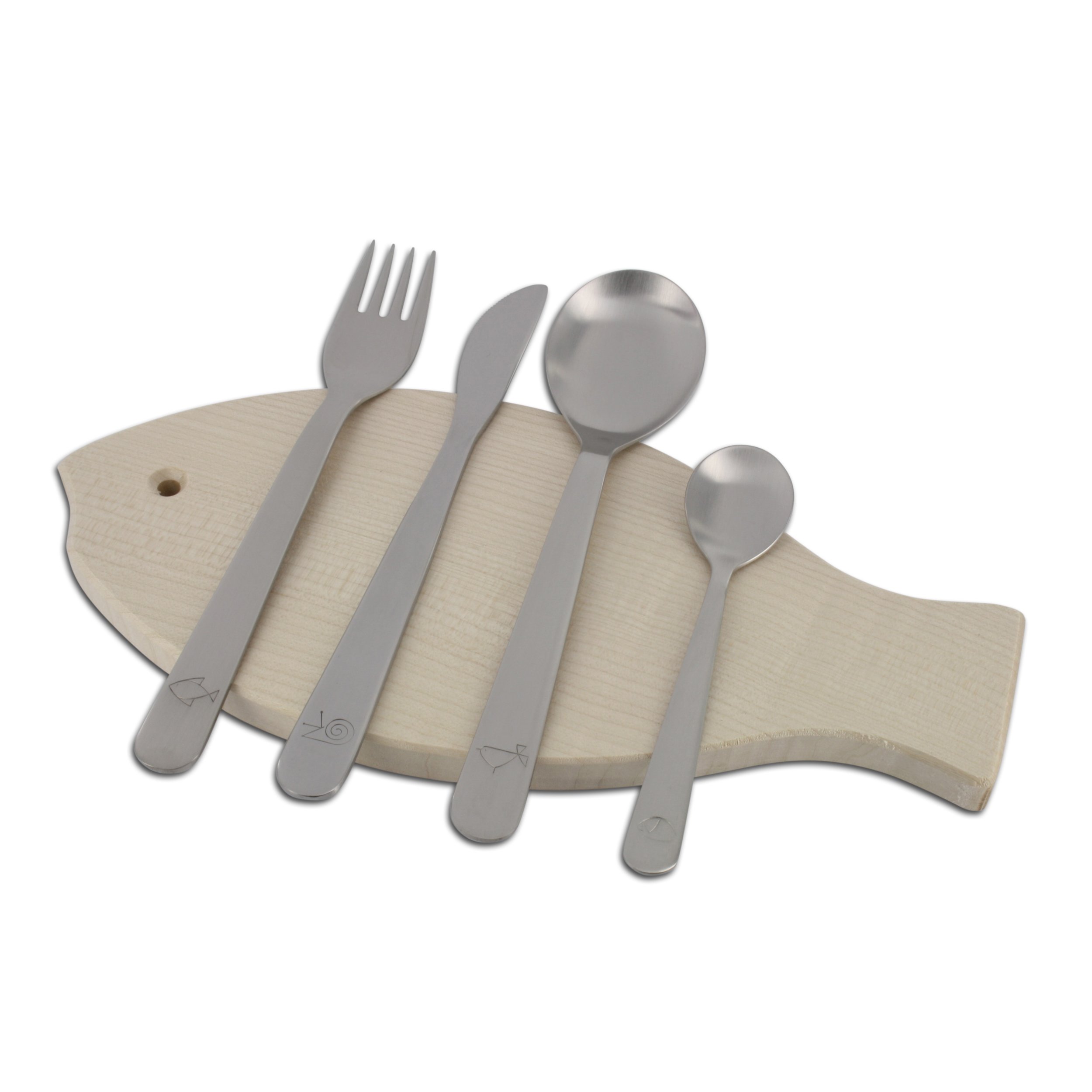 mono Petit Kids 4-Piece Cutlery Set with Wooden Cutting Board - Safe Utensils for Toddlers | Perfect for Family Meals, Picnics & Learning Table Manners