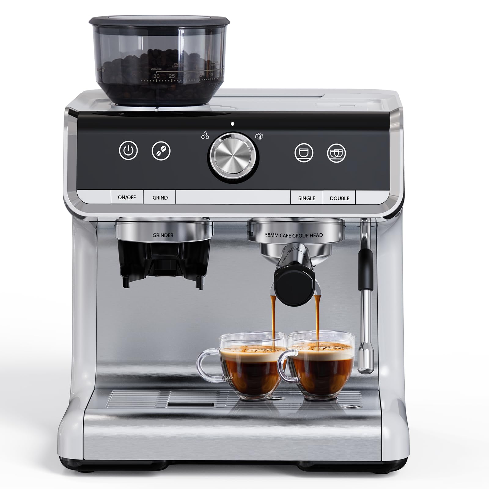 Professional 20 Bar Espresso Machine with Built-in Grinder & Milk Frother - 1450W, 2.8L Water Tank - Perfect for Home Baristas to Make Lattes, Cappuccinos & Macchiatos - Ideal for Coffee Shops, Offices & Gift Giving