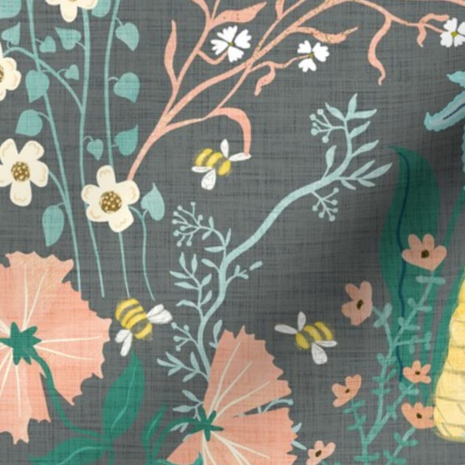 Bee Team Garden Pink Flowers Vines Floral Printed Satin Fabric - Spring Pastel Fat Quarter for Sewing, Apparel, Lining, Fashion, Blankets & Home Decor | DIY Crafts, Quilting, Dressmaking & Upholstery