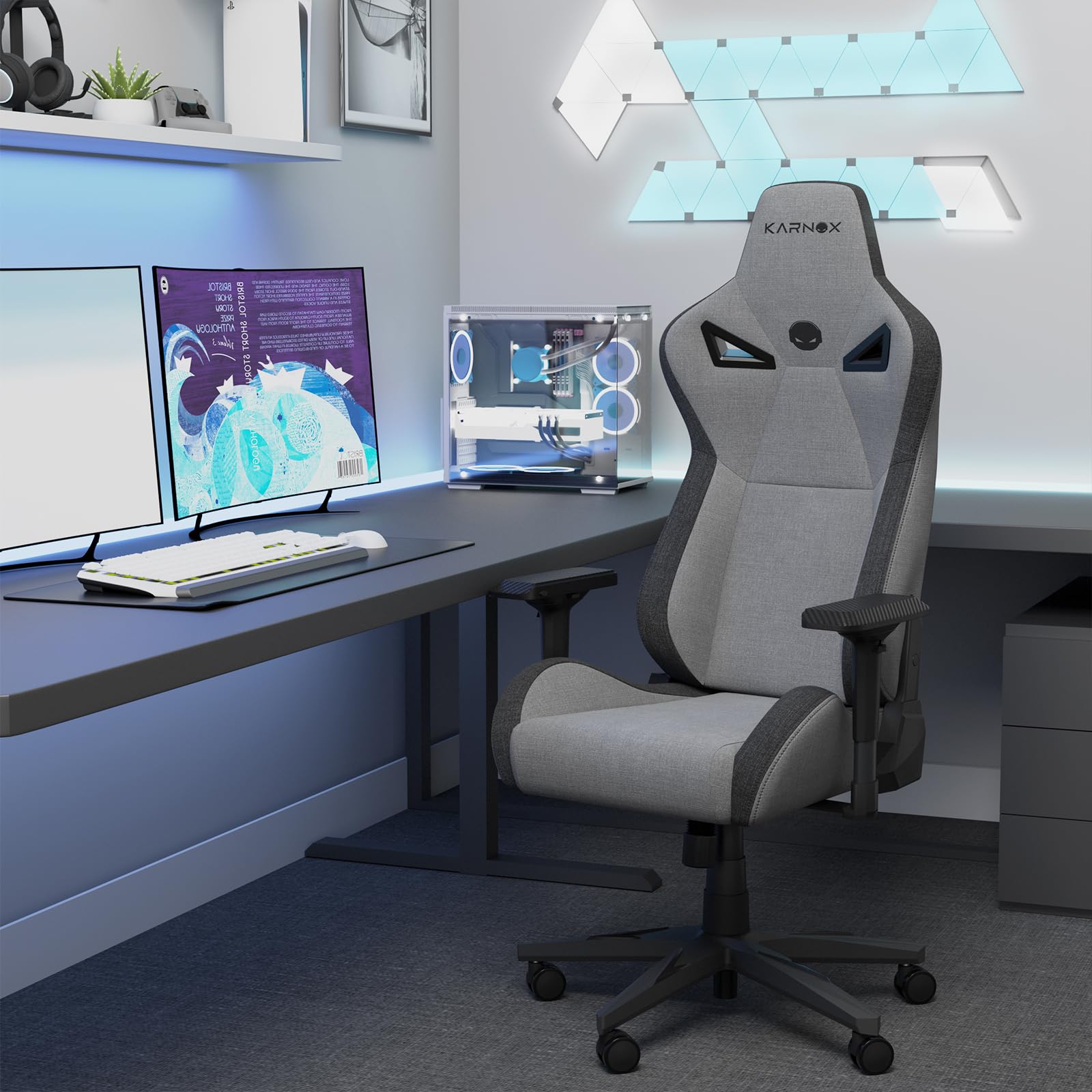 KARNOX Legend Ergonomic Gaming Chair - High Back Racing Office Desk Chair with Adjustable Headrest, Lumbar Support & 360° Swivel Recline - Light Grey Computer Chair for PC Gaming, Home Office & Esports