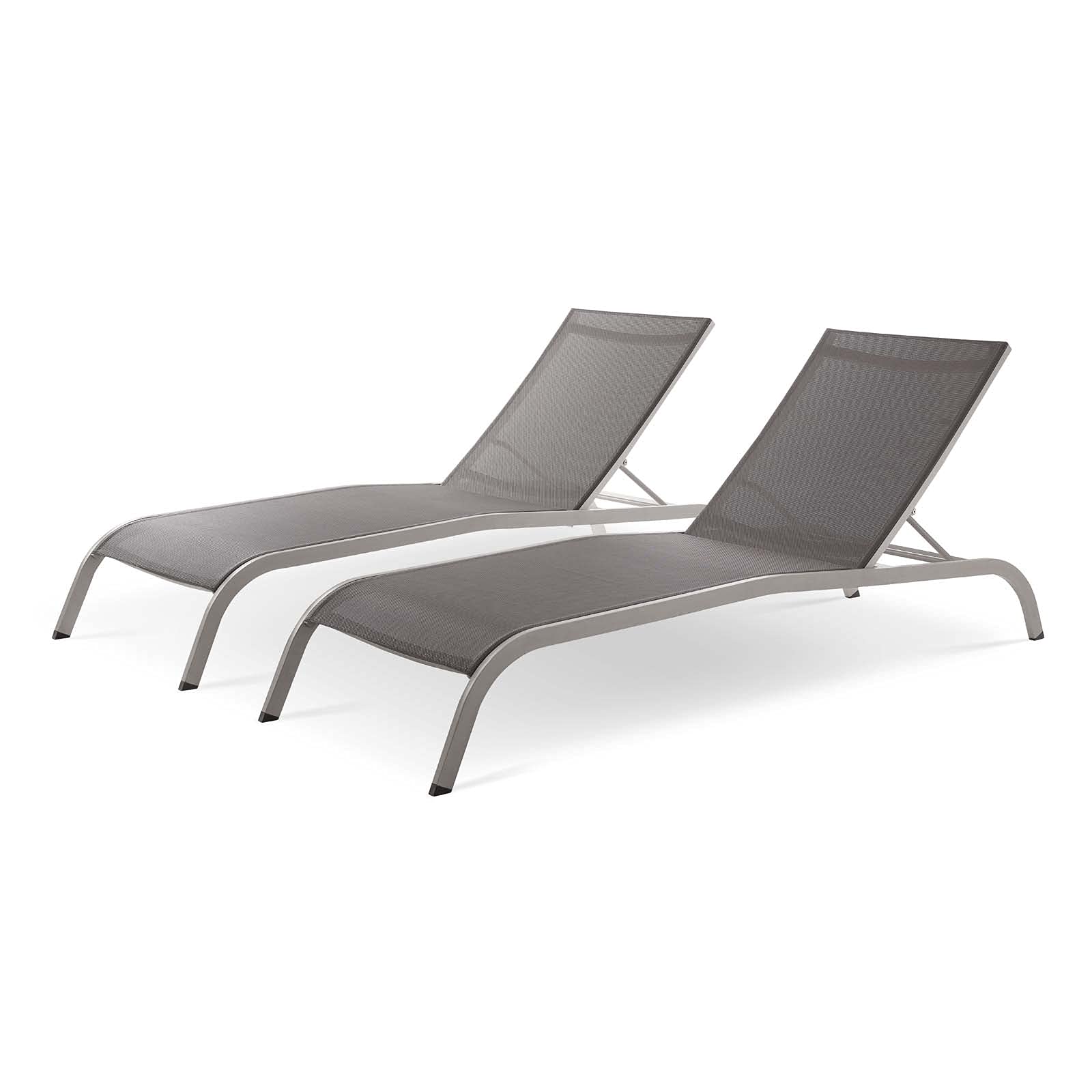 Modern Aluminum Lounge Chair Chaise Set of 2, Gray Metal Outdoor Patio Furniture for Balcony, Cafe, Bistro, and Poolside Relaxation