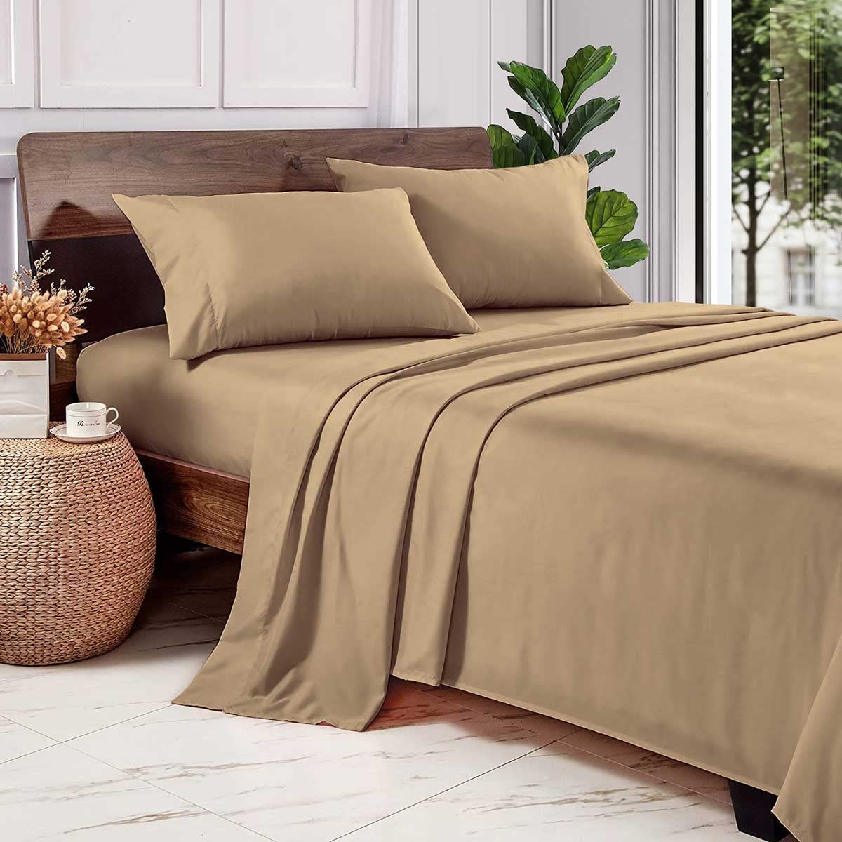 Luxury 100% Egyptian Cotton 600 Thread Count Sheet Set - Ultra Soft Sateen Weave 4 Piece Bedding Set (1 Fitted Sheet, 1 Flat Sheet, 2 Pillowcases) with 15