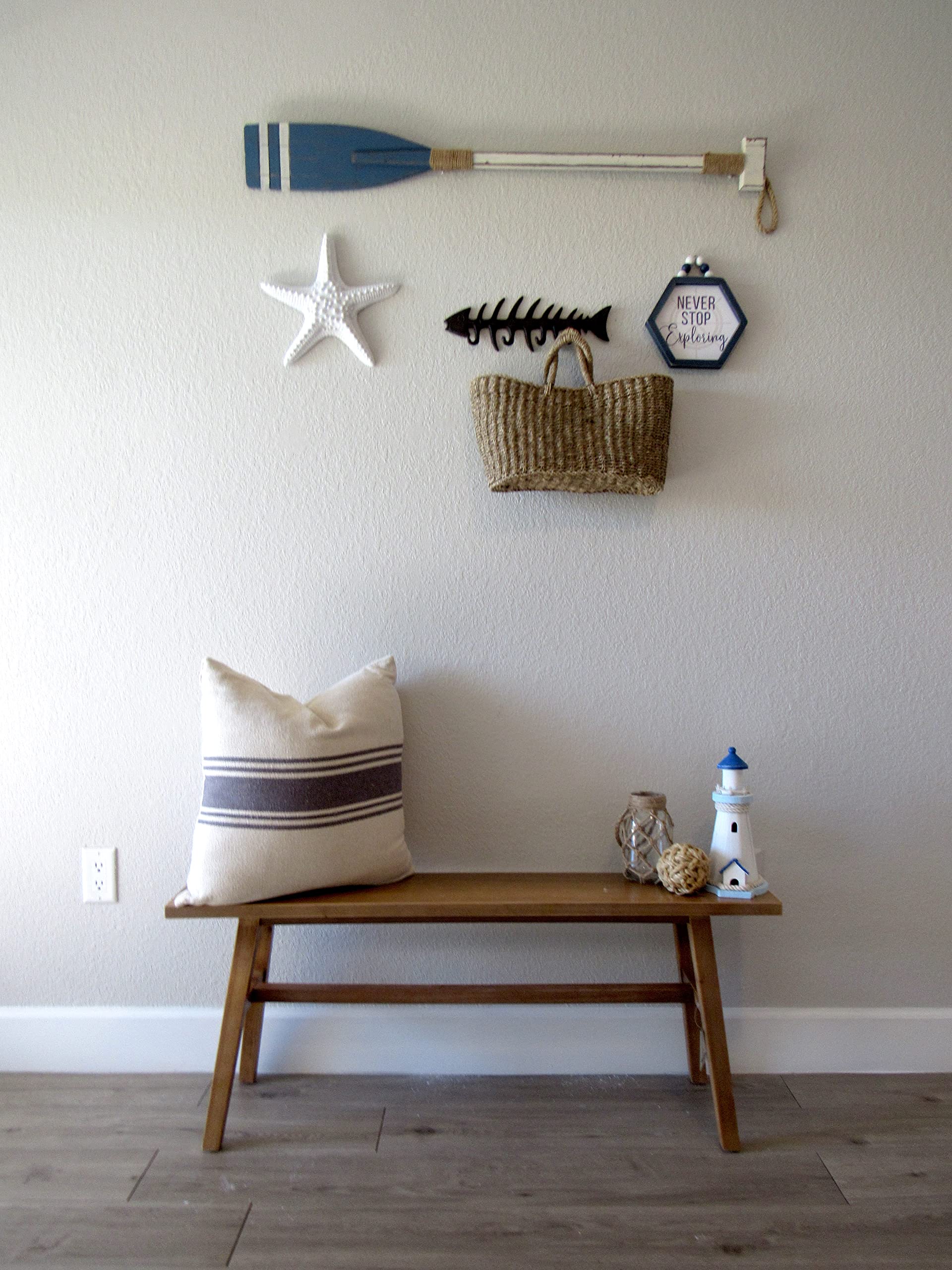 WallCharmers Large Fish Bone Key Holder, Leash Hook & Towel Rack - Rustic Nautical Wall Decor for Bathroom, Kitchen or Beach House (Perfect for Hanging Keys, Dog Leashes & Bath Towels)