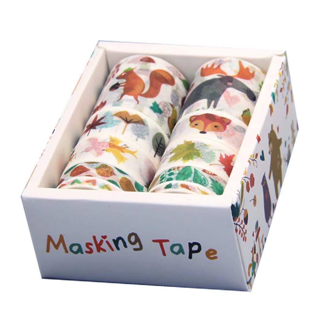 JOMOYEEH Washi Tape Set - 10 Rolls Decorative Masking Tape for Scrapbooking, Bullet Journal, Planners, Gift Wrapping, DIY Crafts (5mm,8mm,15mm,30mm, 2m Forest Design) - Perfect for Home Office, School Projects & Party Decorations