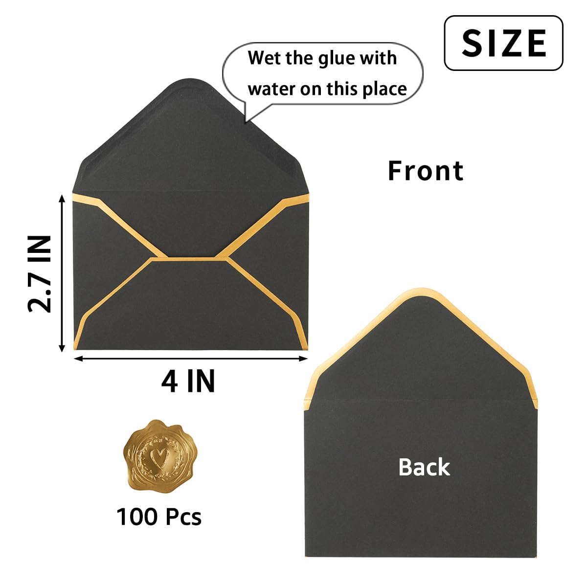 Mini Gift Card Envelopes 100pcs - Gold Border V Flap (4x2.7