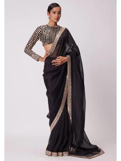 Elegant Black Rangoli Silk Embroidered Saree with Lace Border for Women | Traditional Indian Wedding & Party Wear | Perfect for Diwali, Festivals & Special Occasions