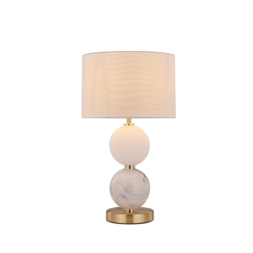 Angie Modern Fabric Shade Brass Metal Table Lamp - Stylish Orb Design for Living Room, Bedroom & Office Lighting Decor