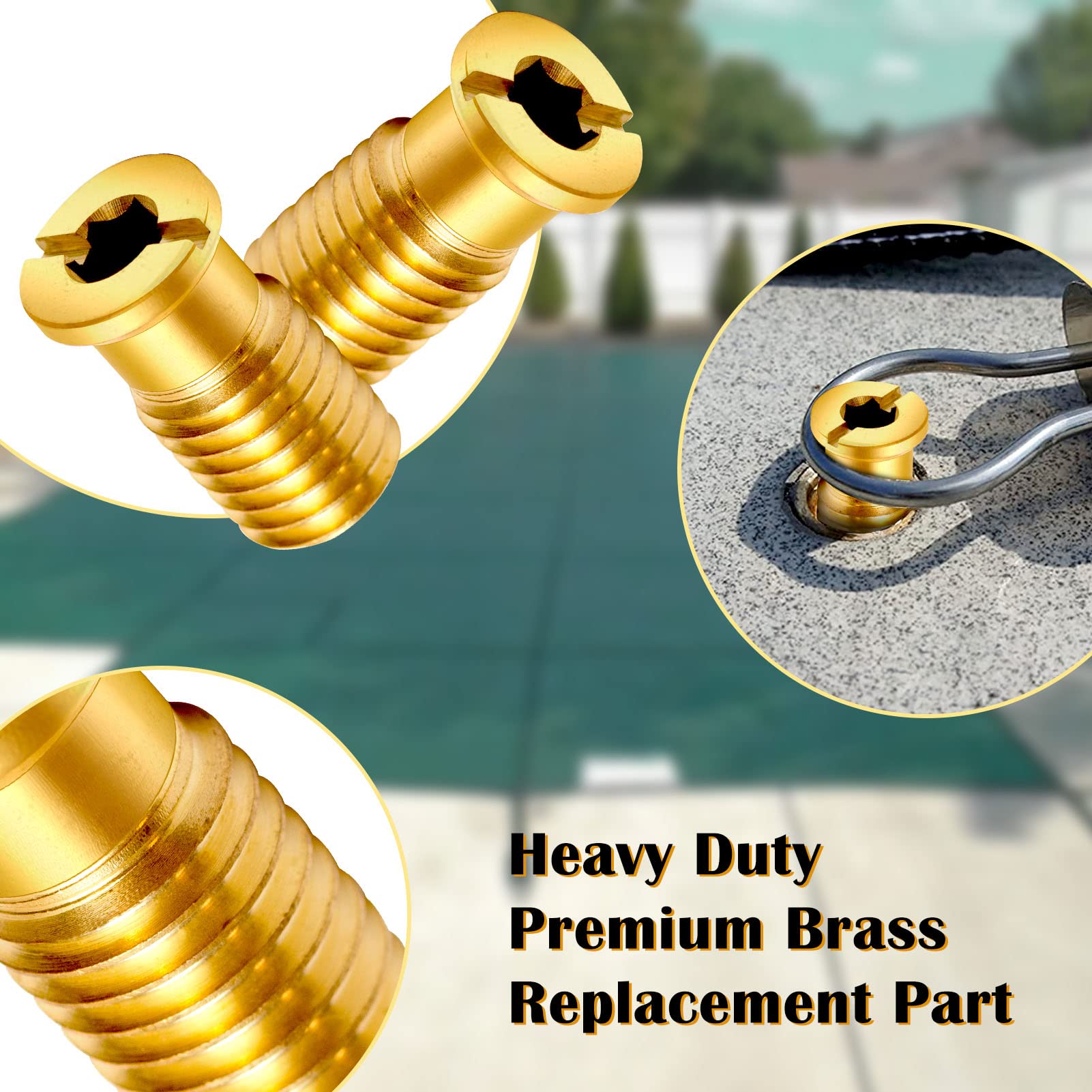 10-Piece Heavy Duty Brass Pool Cover Anchors Screws - Concrete Replacement Kit for Secure Inground Pool Safety Cover | Durable for All Seasons & Weather Conditions