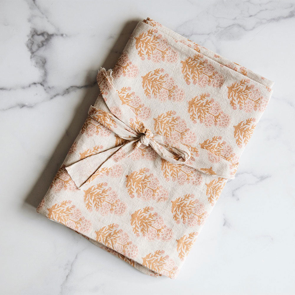 Handmade Block Printed Cotton Tablecloth - Citrus Blush Design | Perfect for Dining Tables, Picnics & Home Decor