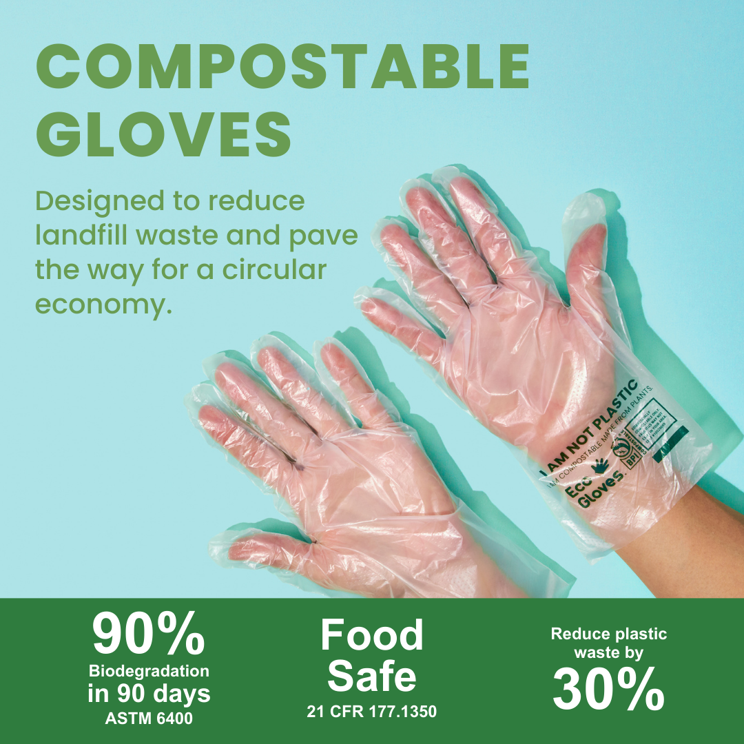 Eco-Friendly Compostable Gloves - Clear Disposable Gloves (100 Count) - Perfect for Food Handling, Cleaning & Gardening