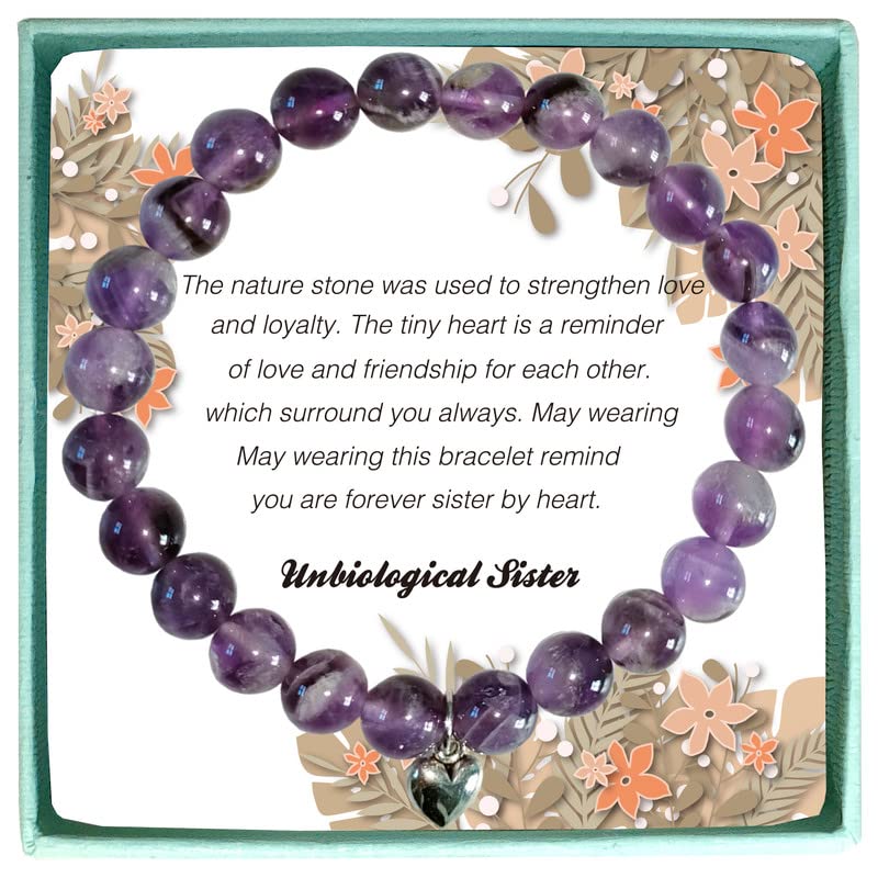 Natural Stone Friendship Bracelet for Women - Best Friend Birthday Gift, Sister-in-Law Present, Purple Beaded Jewelry for Unbiological Sisters | Perfect for Anniversaries, Galentine's Day & Special Occasions