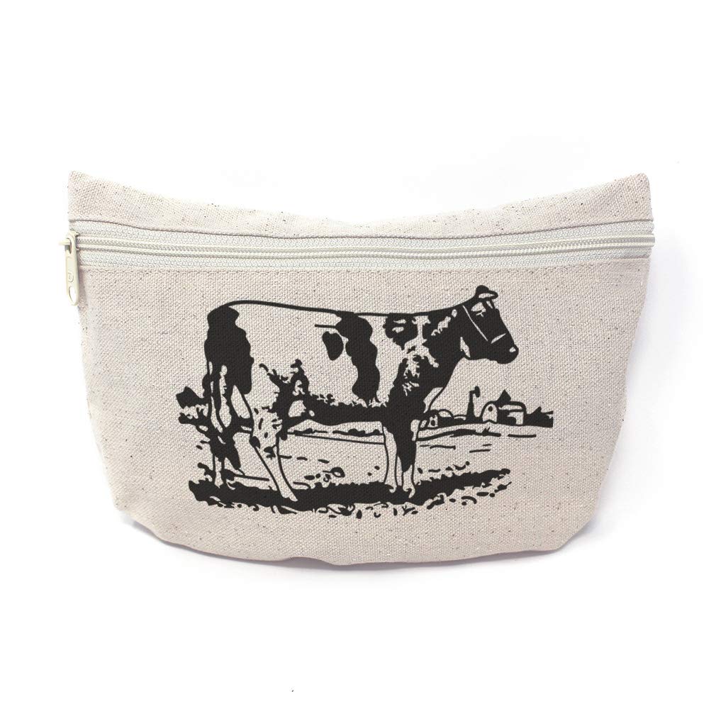 Custom Cow Print Canvas Makeup Bag - 9x6 Inch Pencil Pouch for School & Travel