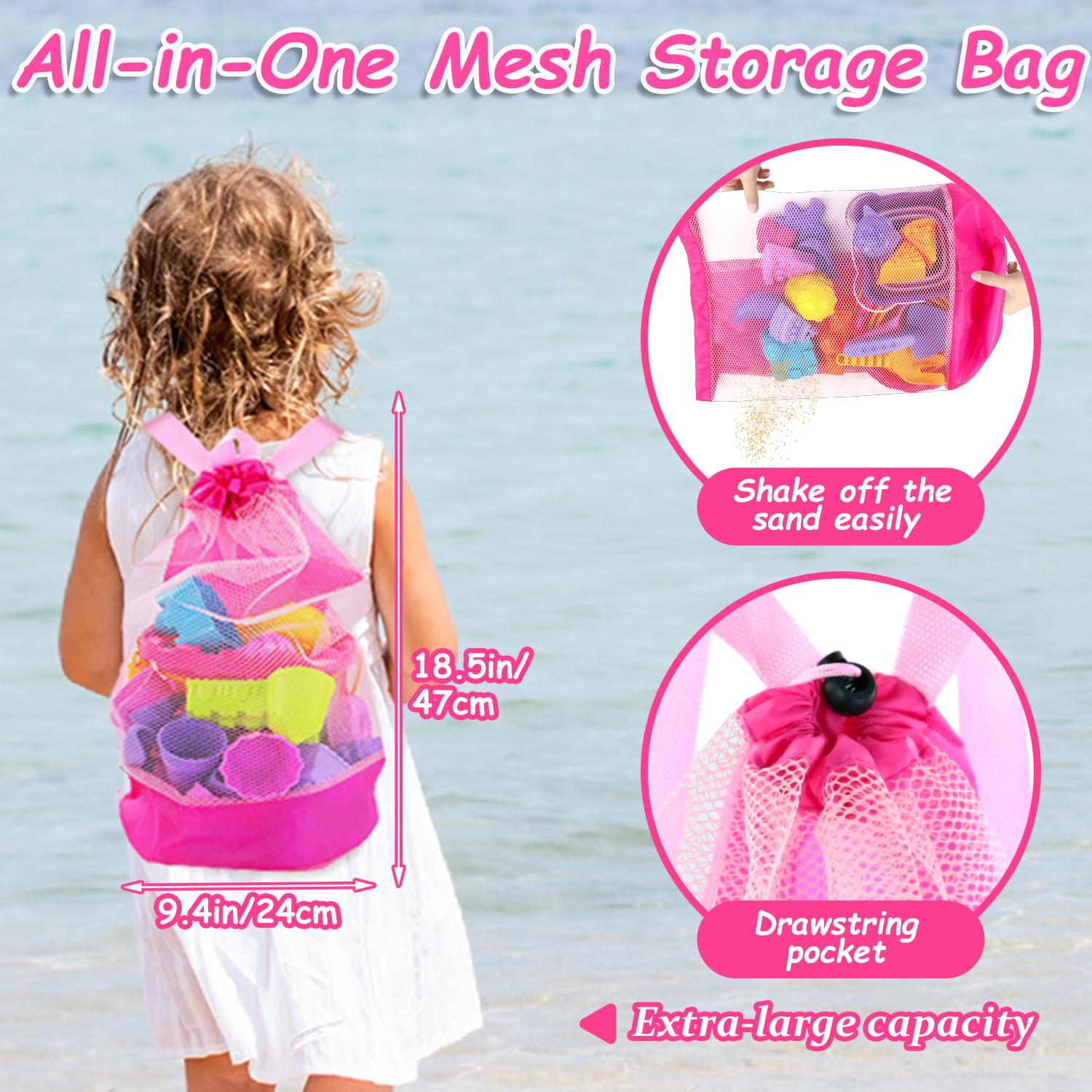 50Pcs Beach Sand Toys Set with 2 Collapsible Buckets, Mesh Backpack, Shovels & Sand Molds (Castle, Ice Cream, Cake) - Outdoor Travel Sandbox Toys for Kids Toddlers Girls - Perfect for Beach Trips, Backyard Play & Summer Activities