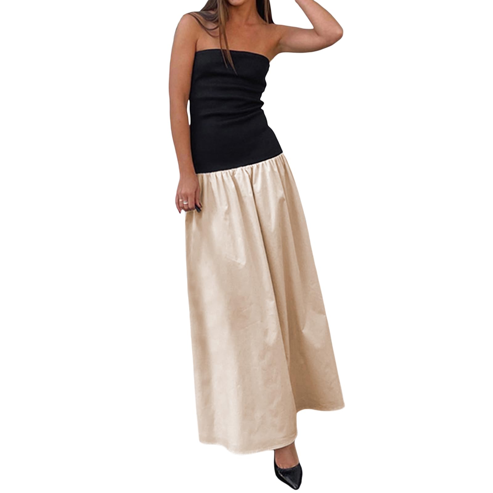 Elegant Women's Strapless Midi Dress with Corset & Ruffle Details - Summer Wedding Guest Dress, Party Cocktail Dress, Beach Vacation Outfit